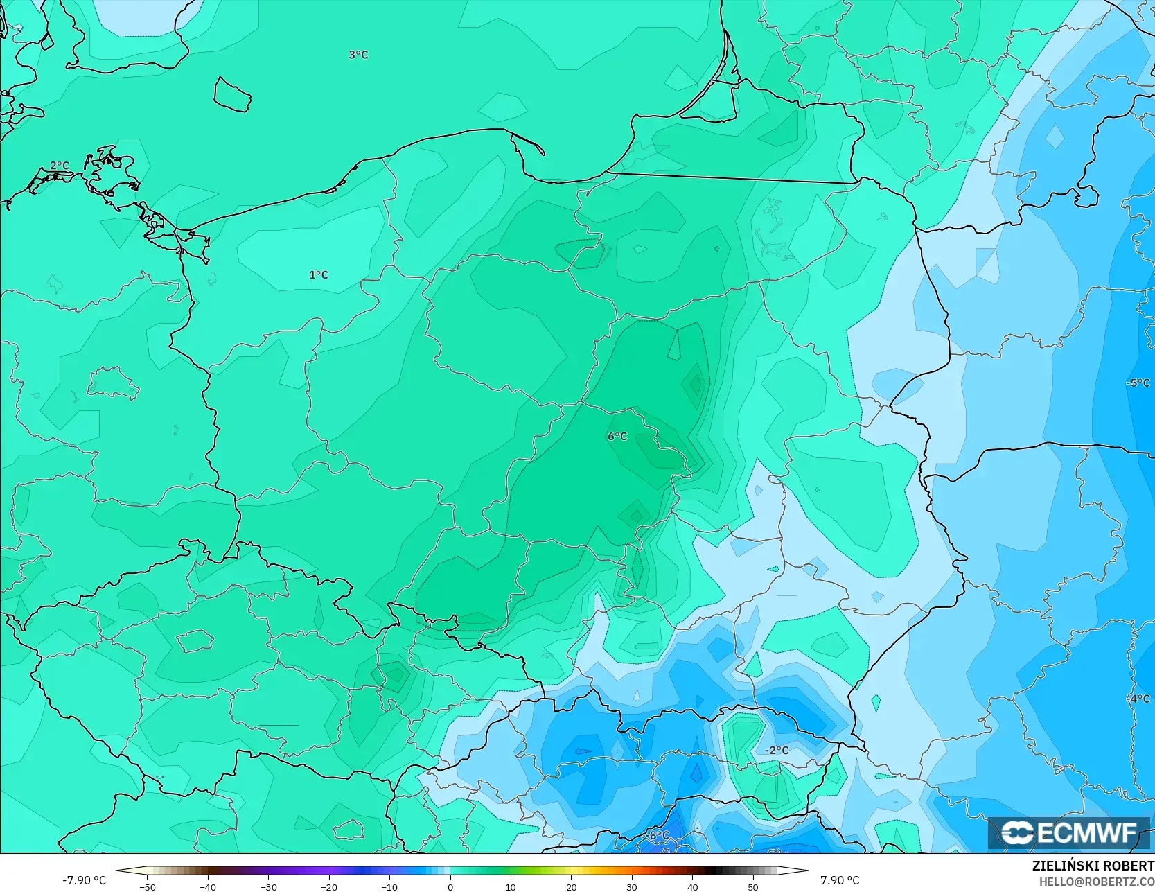 ECMWF IFS 0,25° modelo - Polônia, Ponto de orvalho a 2 m