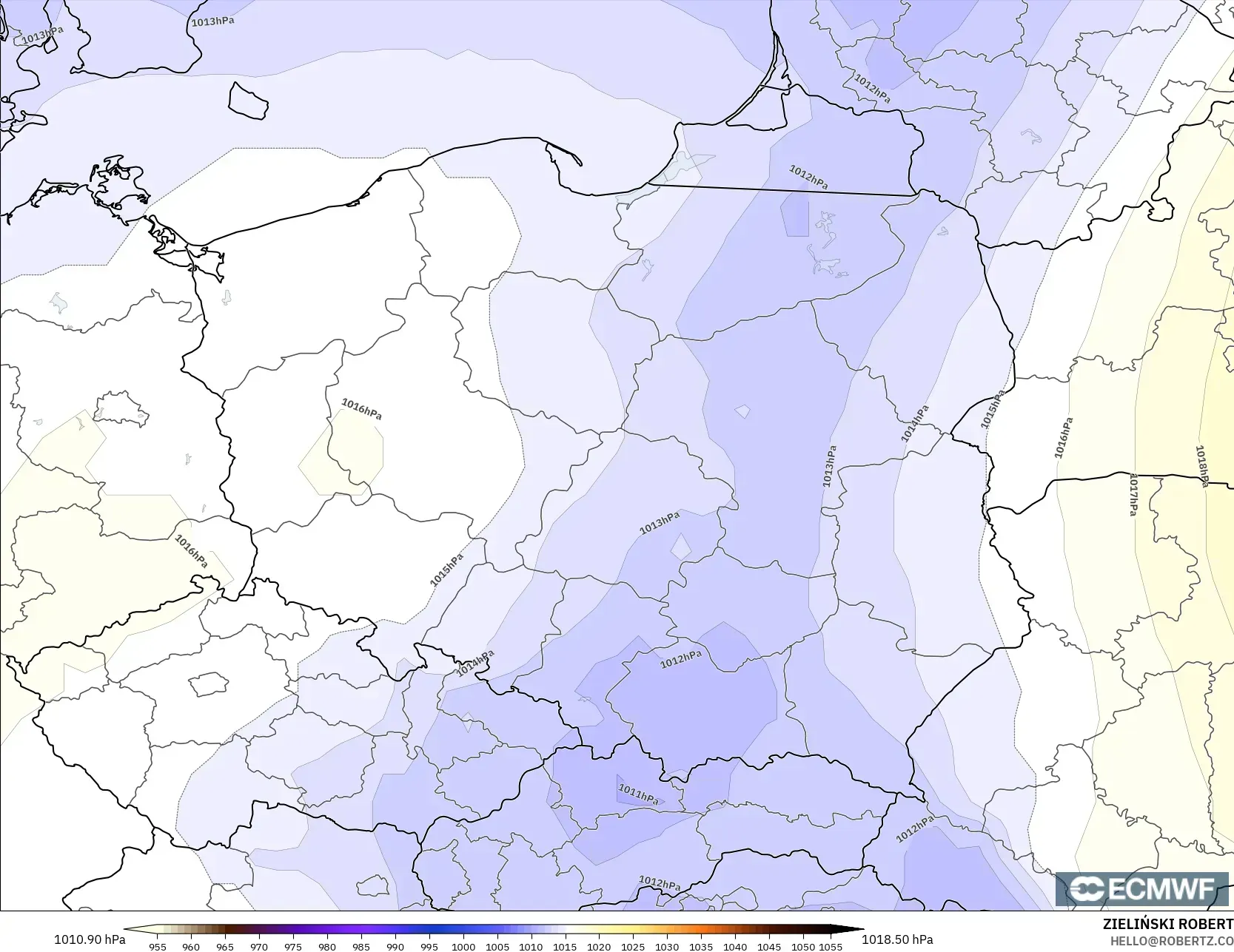ECMWF IFS 0,25° modelo - Polônia, Pressão