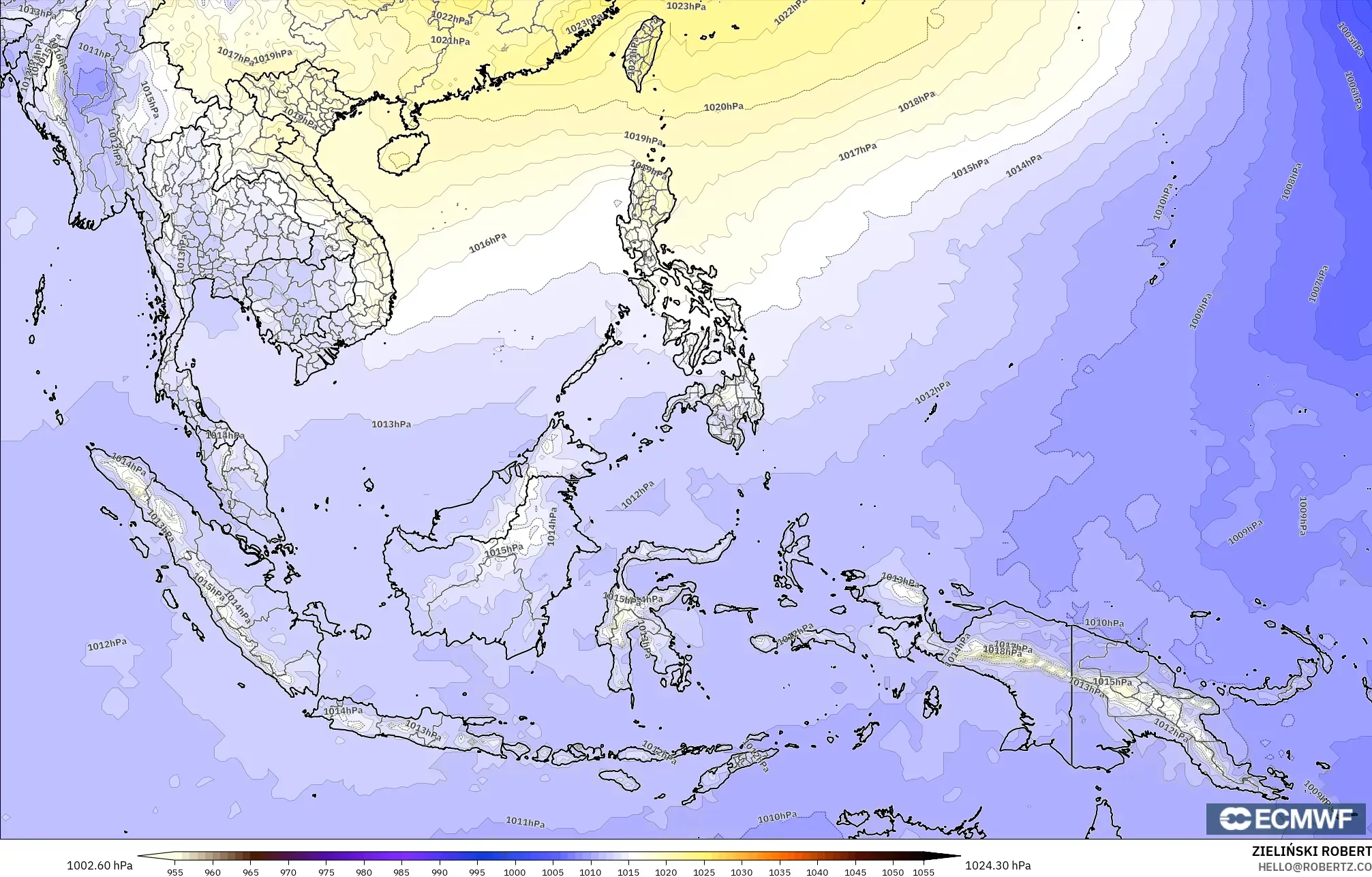 ECMWF IFS 0,25° modelo - Sudeste Asiático, Pressão