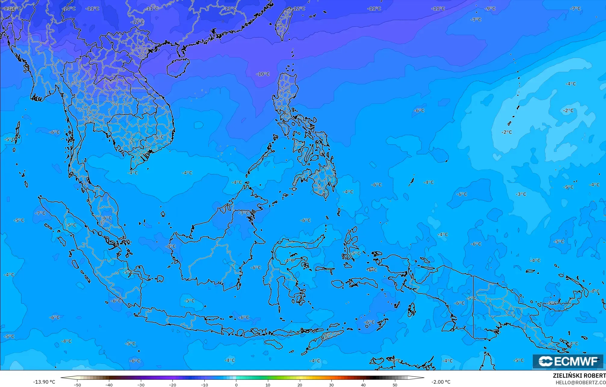 ECMWF IFS 0,25° modelo - Sudeste Asiático, Temperatura a 500 hPa