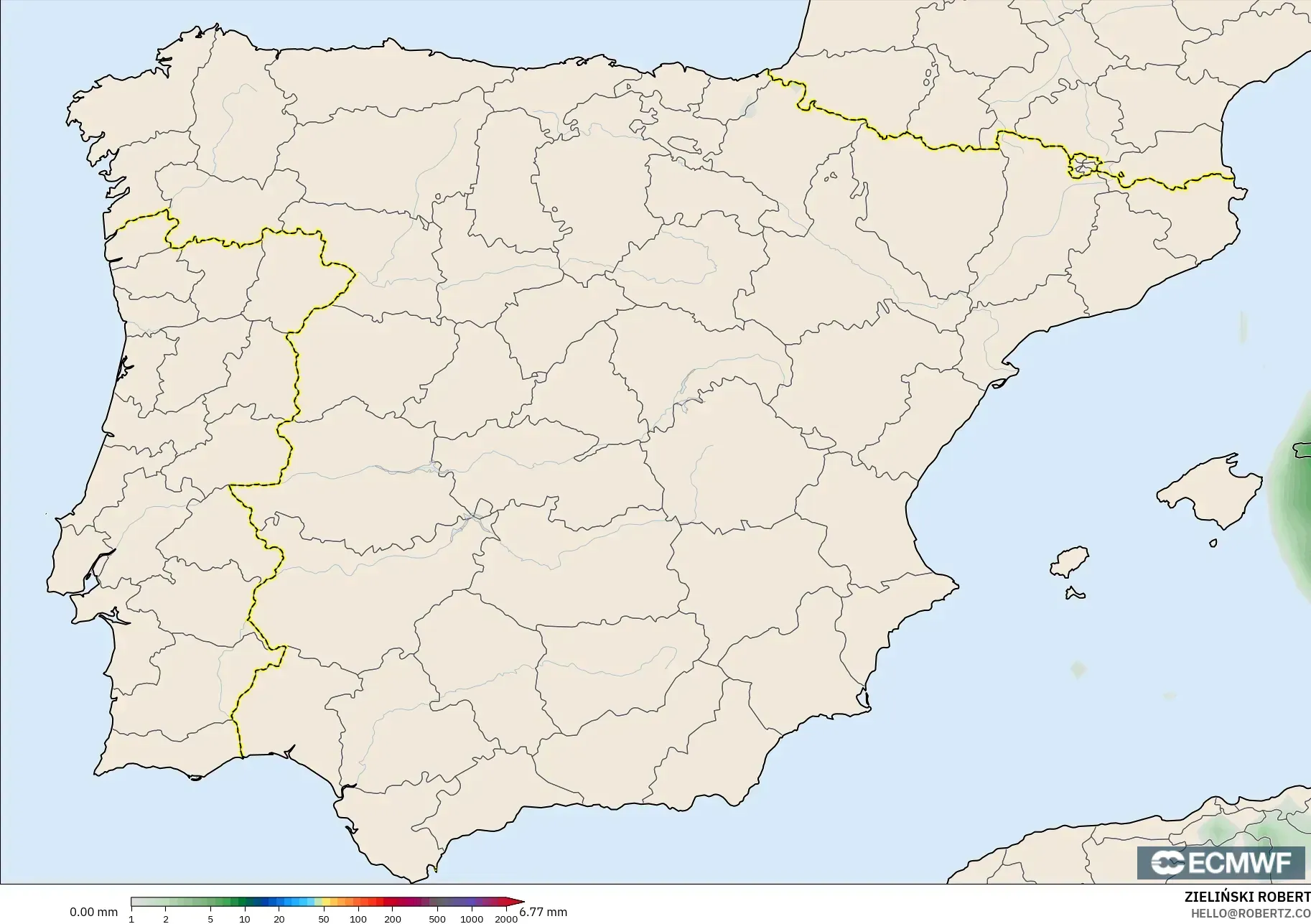 ECMWF IFS 0,25° modelo - Espanha, Acúmulo de precipitação