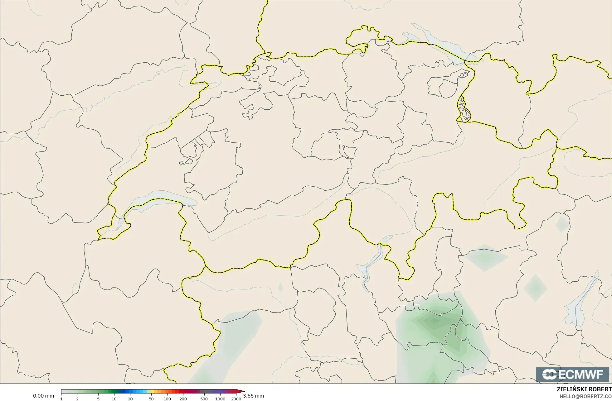 ECMWF IFS 0,25° modelo - Suíça, Acúmulo de precipitação