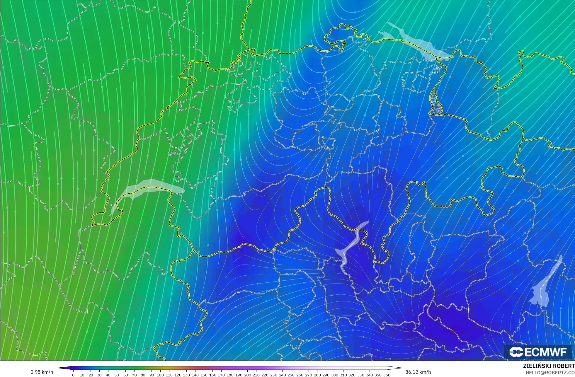 ECMWF IFS 0,25° modelo - Suíça, Vento a 300 hPa (corrente em jato)