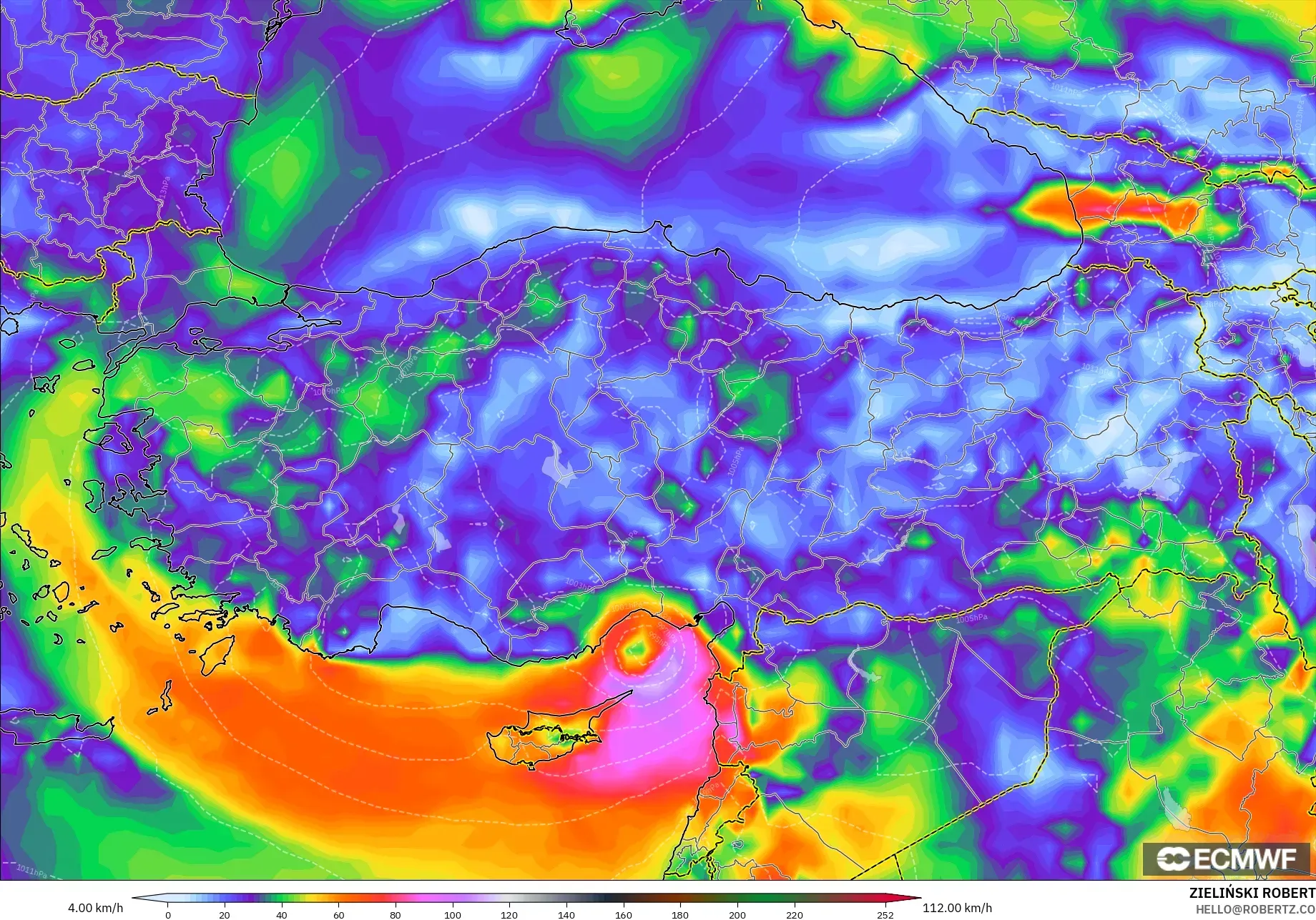 ECMWF IFS 0,25° modelo - Turquia, Rajadas de vento