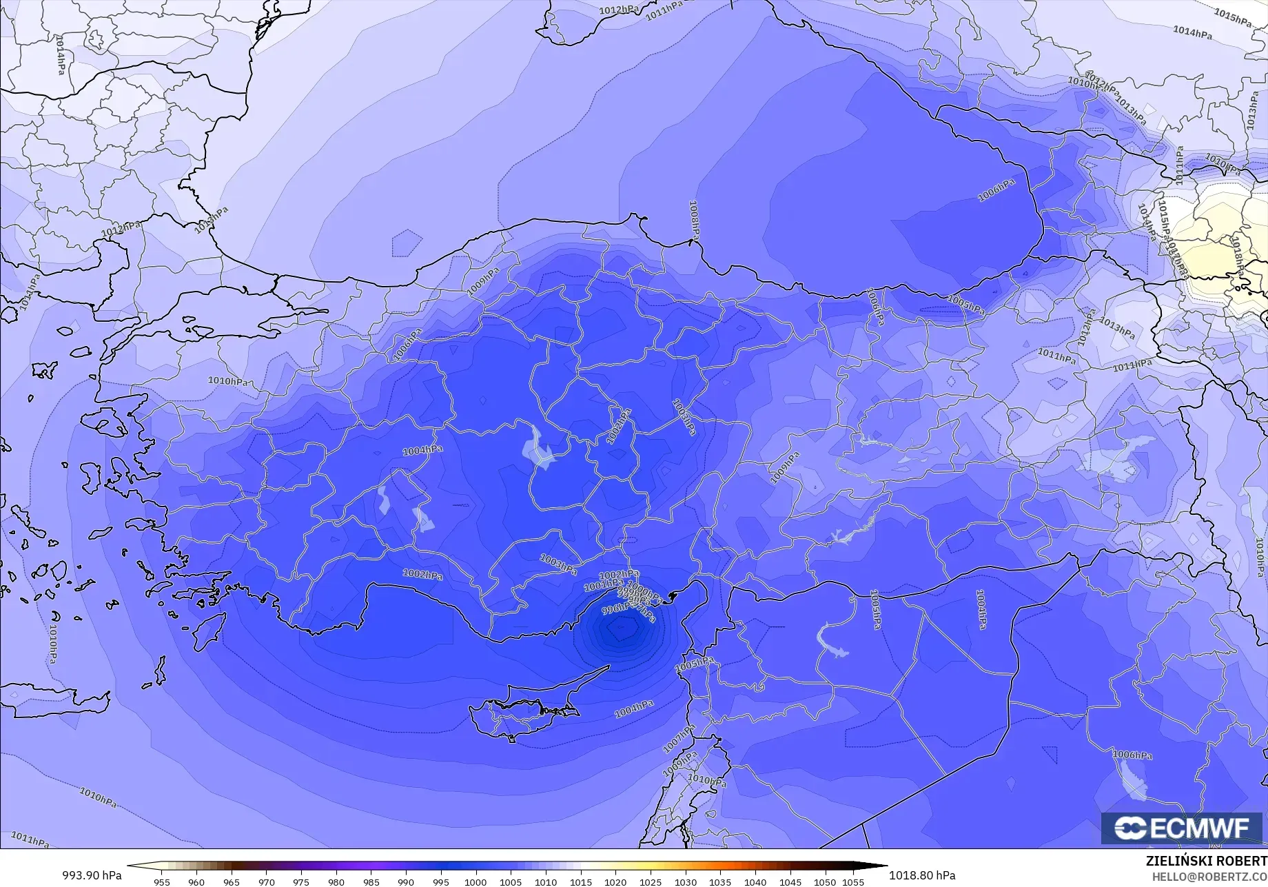 ECMWF IFS 0,25° modelo - Turquia, Pressão