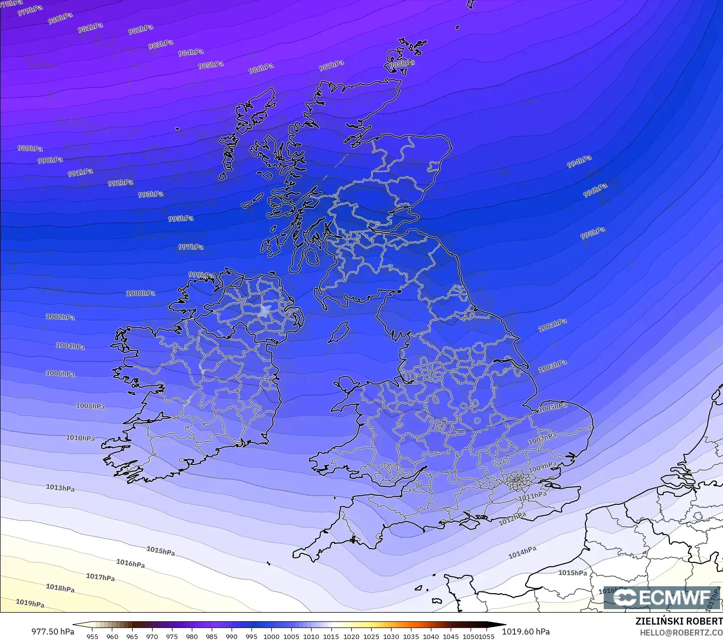 ECMWF IFS 0,25° modelo - Reino Unido, Pressão