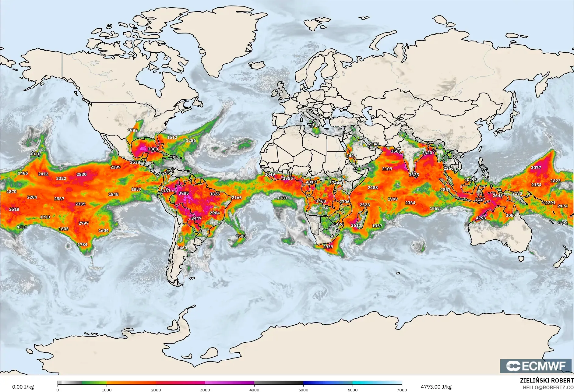 ECMWF IFS 0,25° modelo - Mundo, CAPE