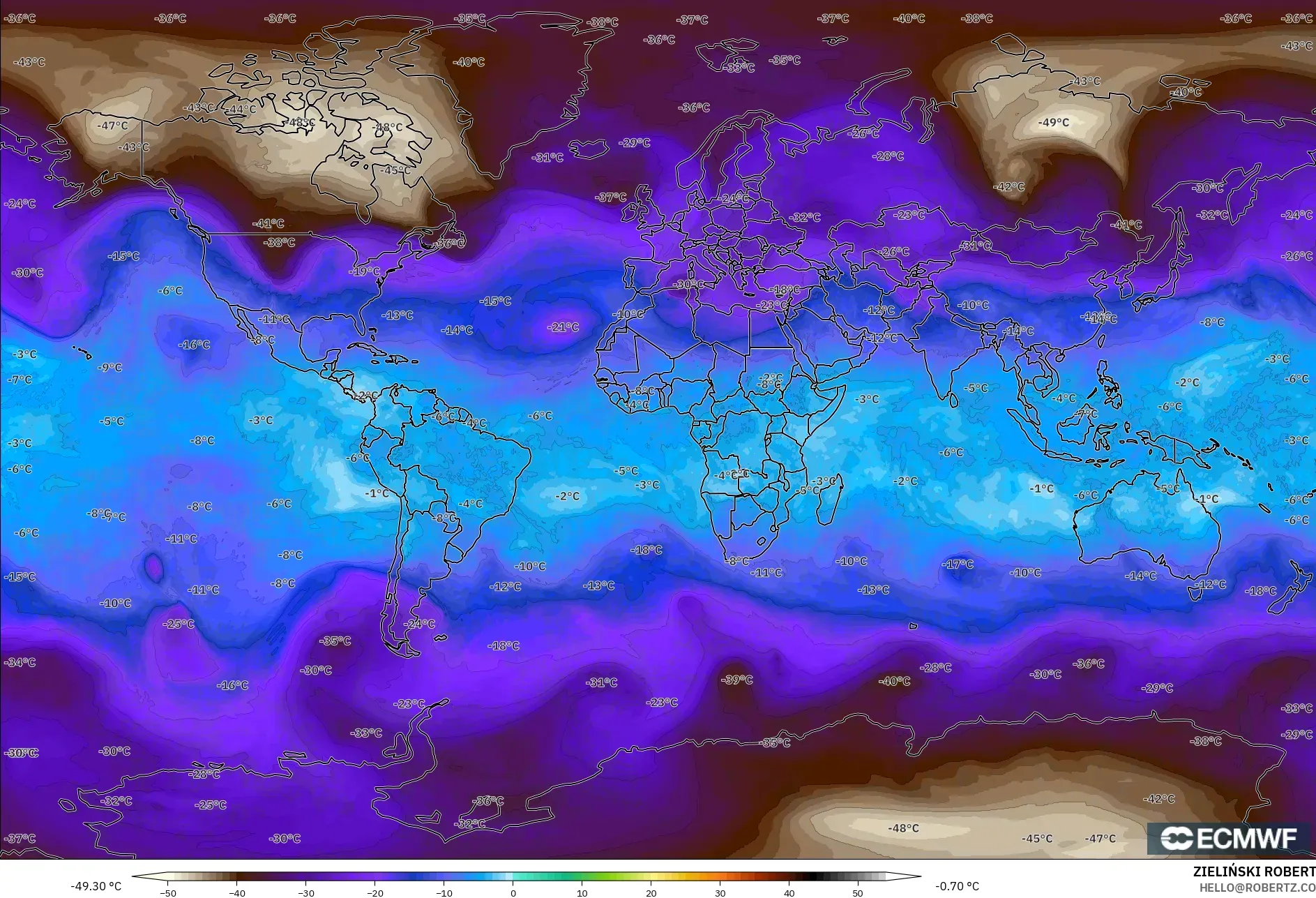 ECMWF IFS 0,25° modelo - Mundo, Temperatura a 500 hPa