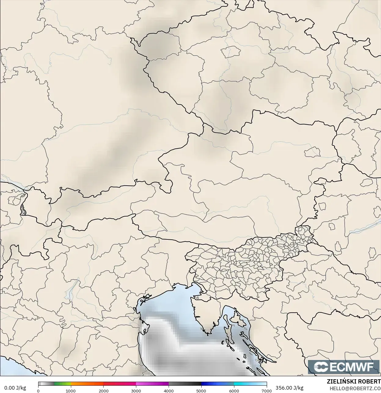 ECMWF IFS 0,25° modelo - Áustria, CAPE