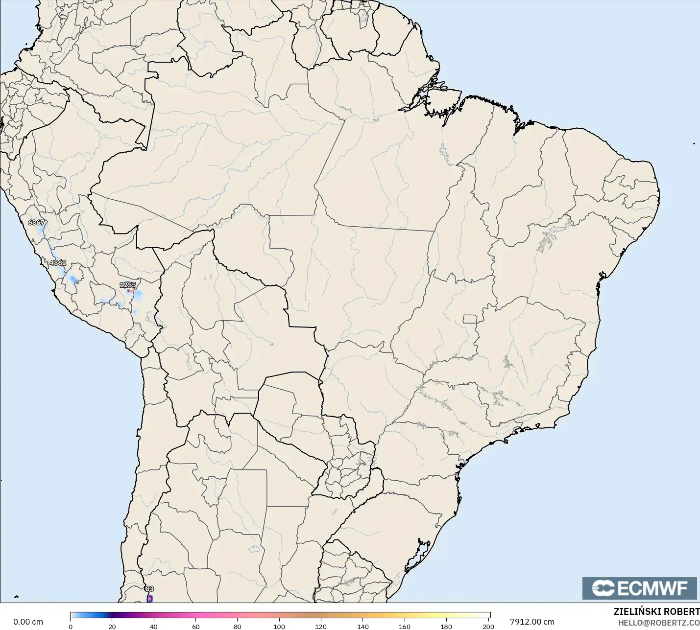 ECMWF IFS 0,25° modelo - Brasil, Profundidade da neve