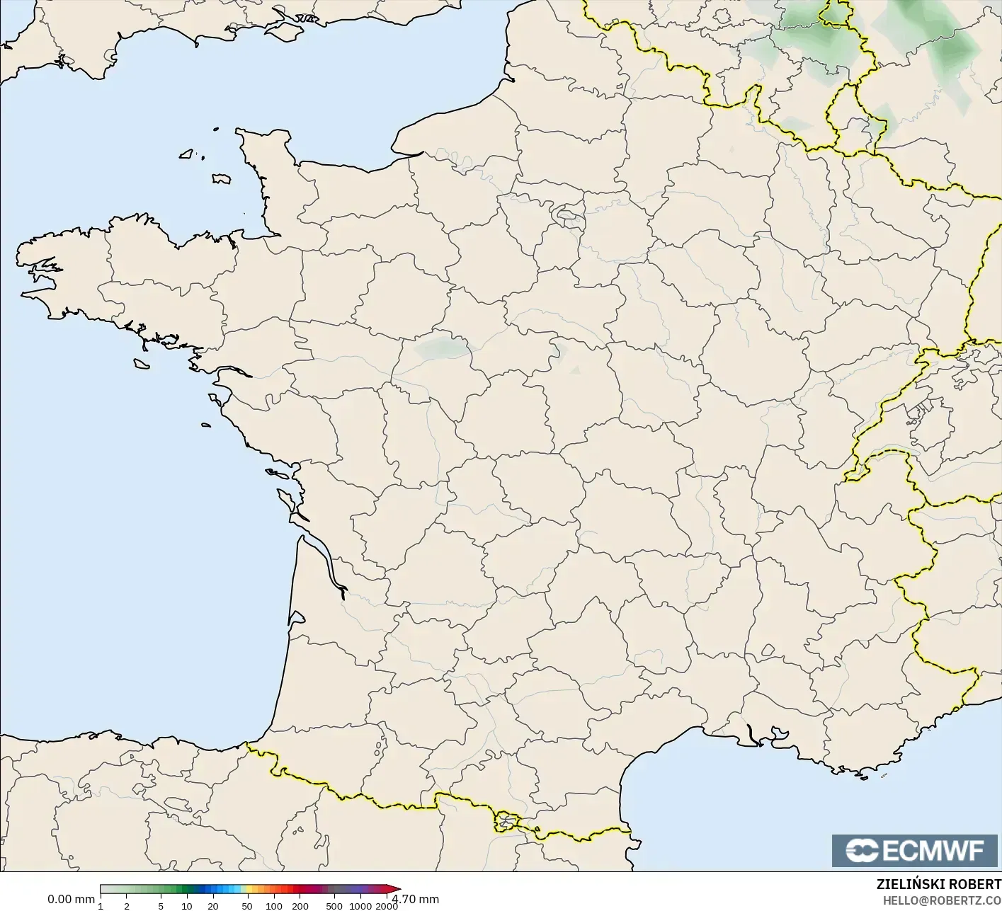ECMWF IFS 0,25° modelo - França, Acúmulo de precipitação
