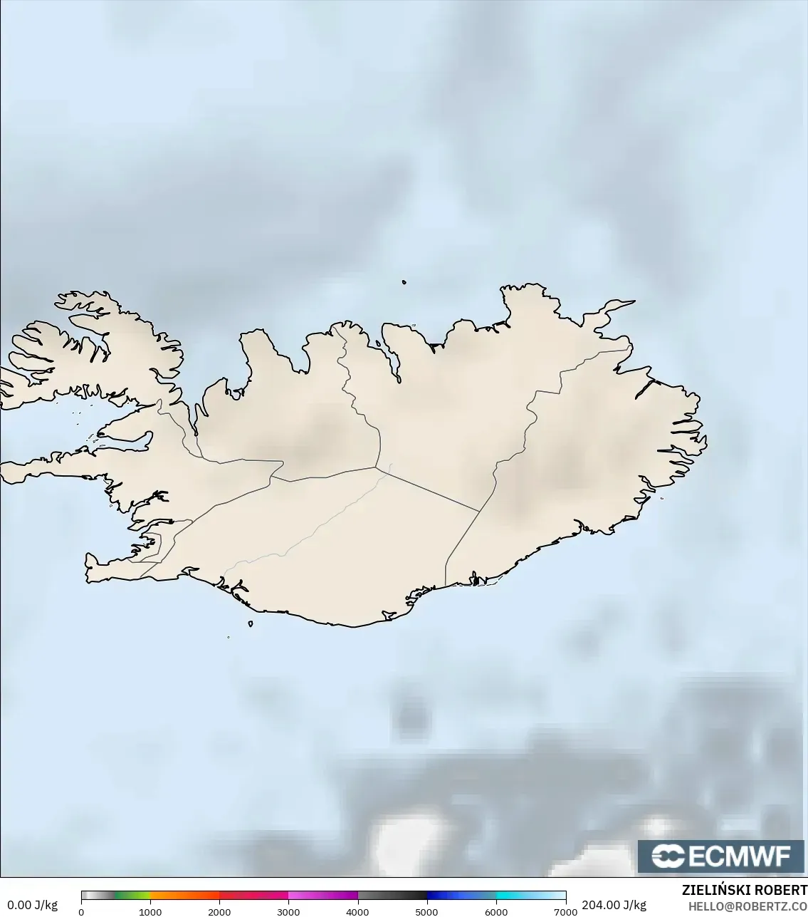ECMWF IFS 0,25° modelo - Islândia, CAPE