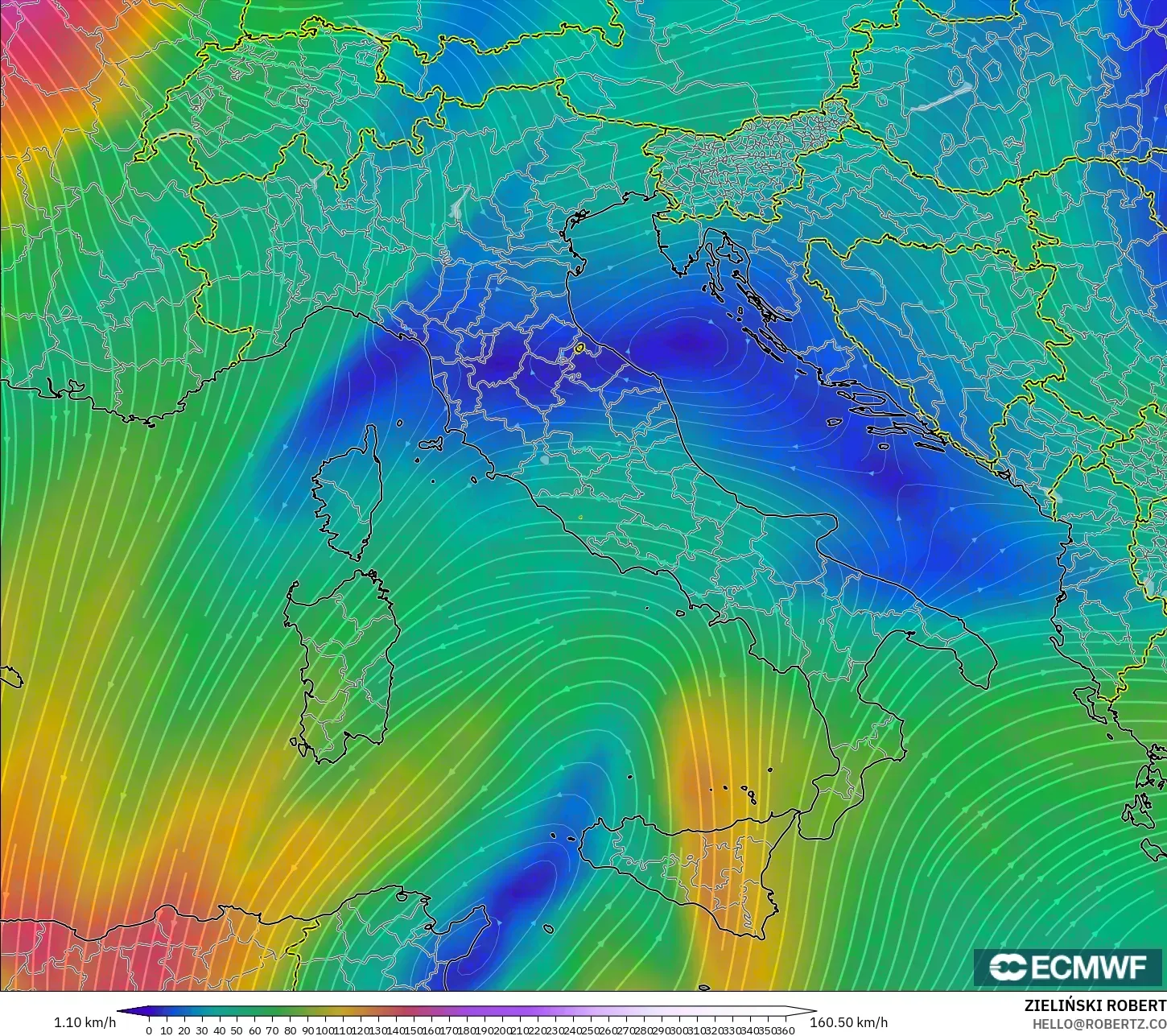 ECMWF IFS 0,25° modelo - Itália, Vento a 300 hPa (corrente em jato)