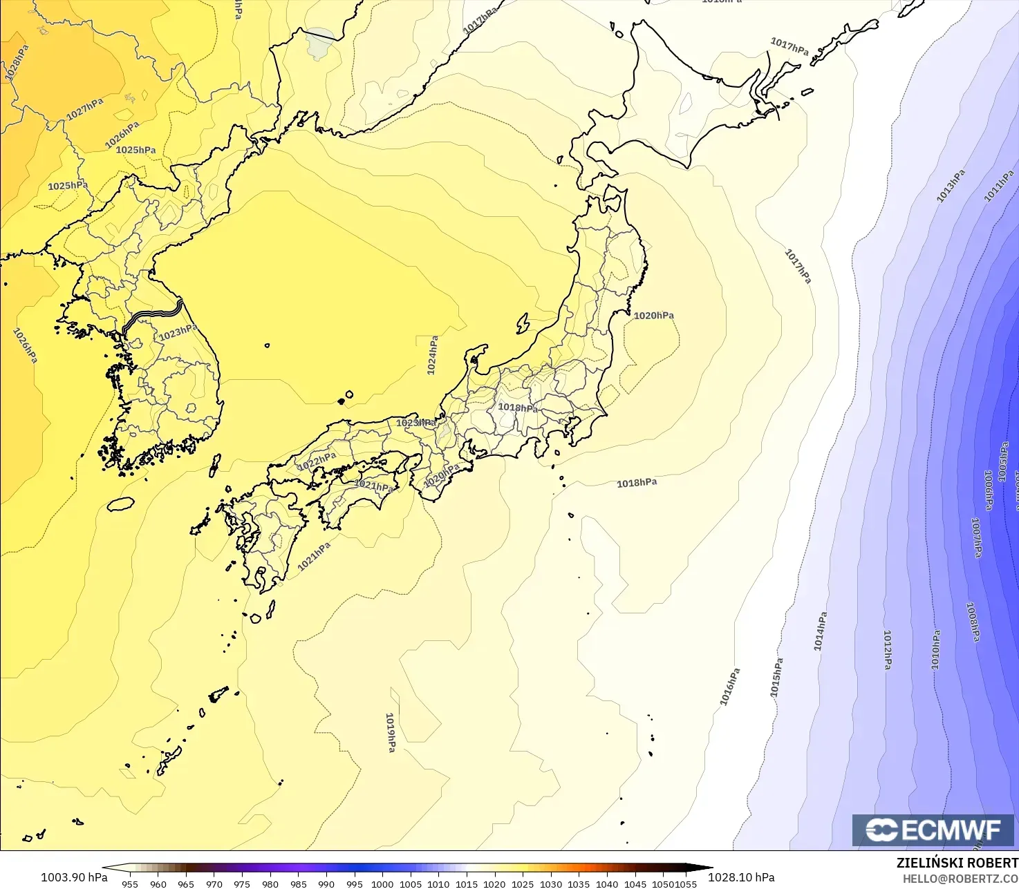 ECMWF IFS 0,25° modelo - Japão, Pressão