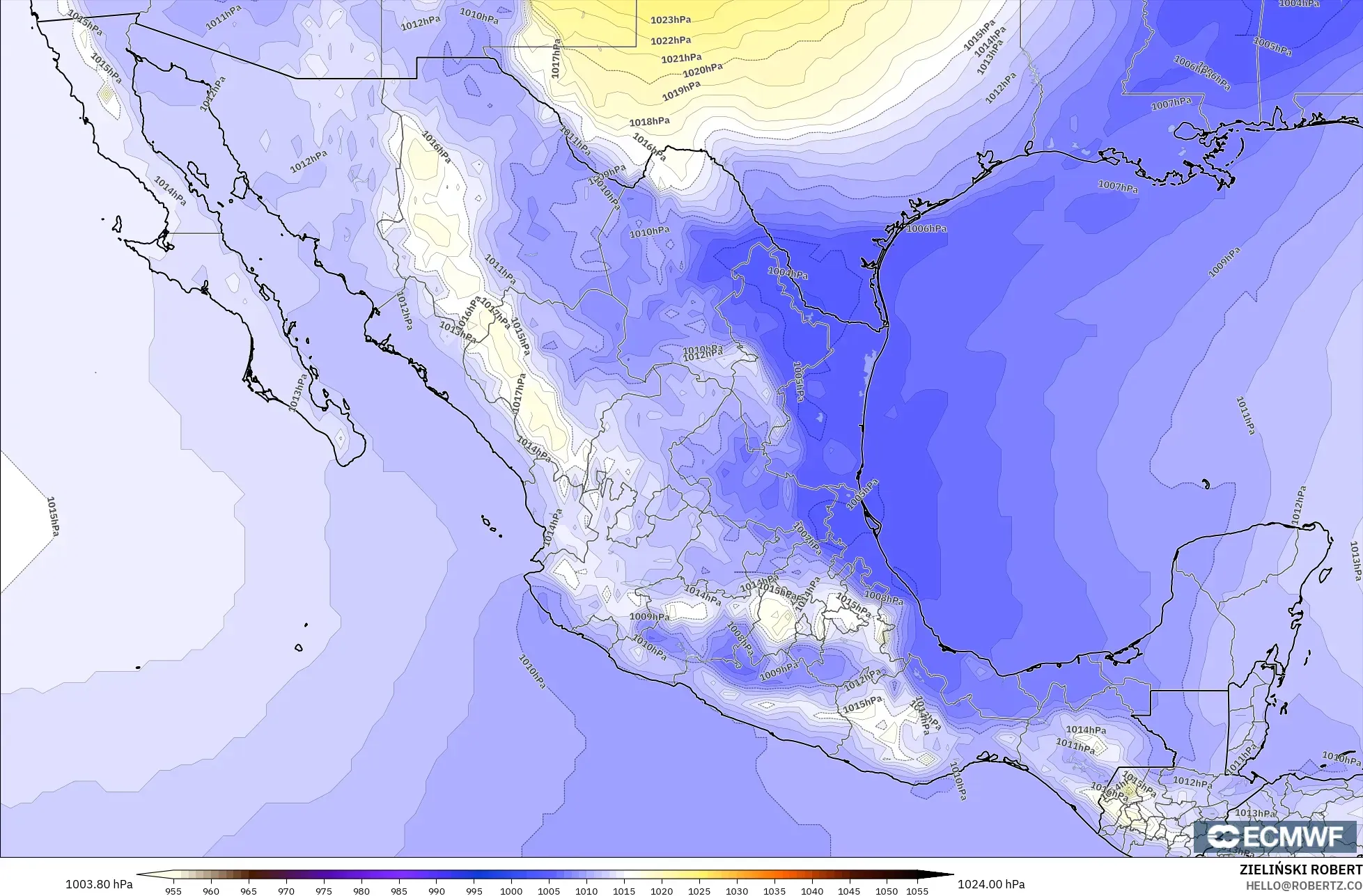 ECMWF IFS 0,25° modelo - México, Pressão