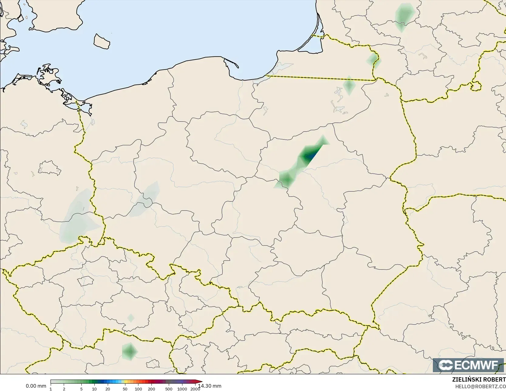 ECMWF IFS 0,25° modelo - Polônia, Acúmulo de precipitação