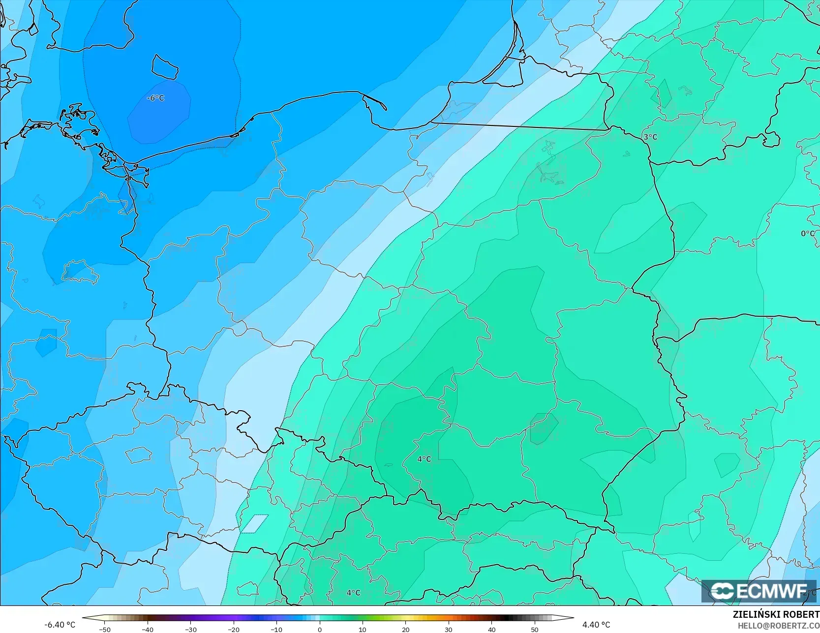ECMWF IFS 0,25° modelo - Polônia, Temperatura a 850 hPa