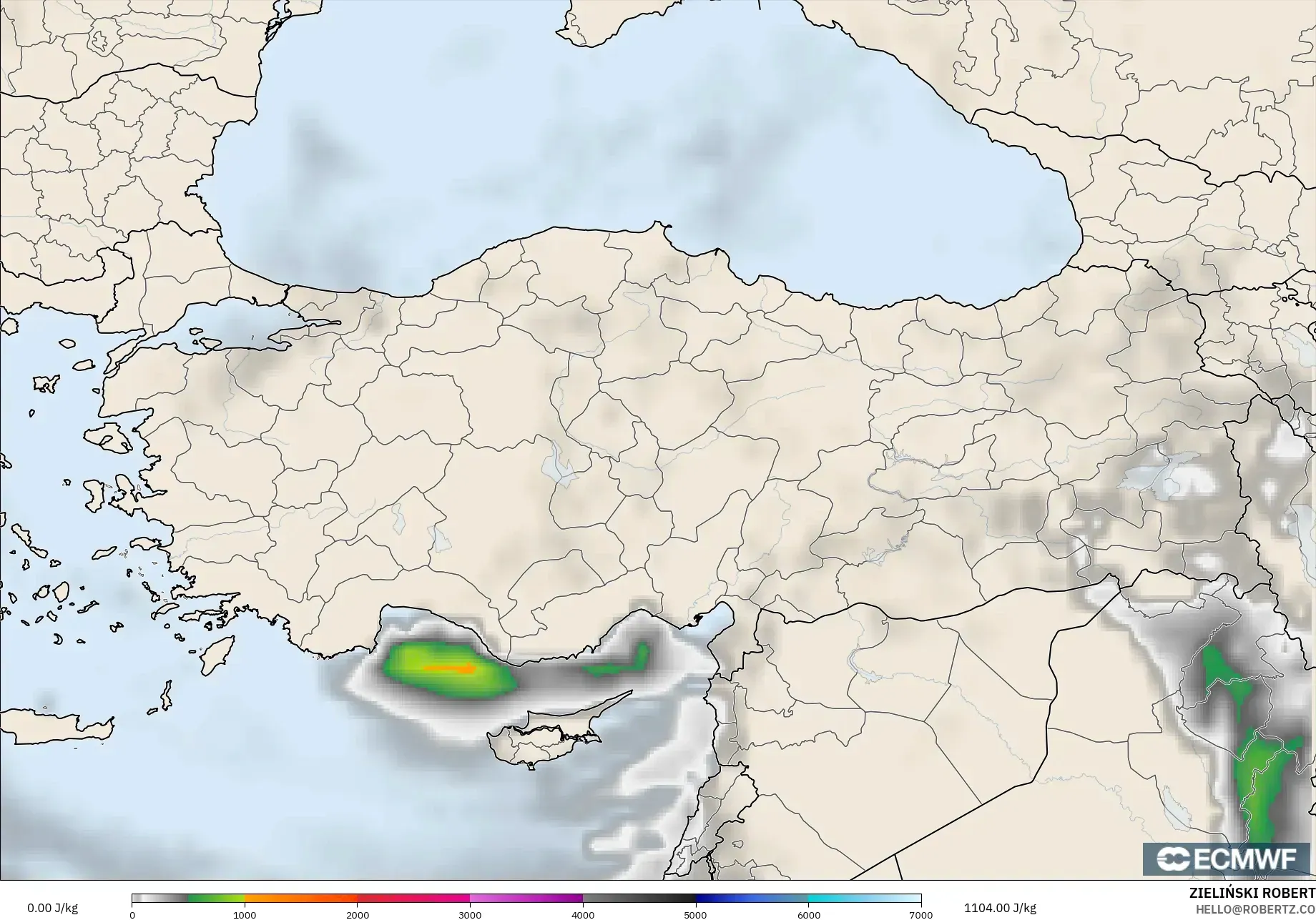 ECMWF IFS 0,25° modelo - Turquia, CAPE