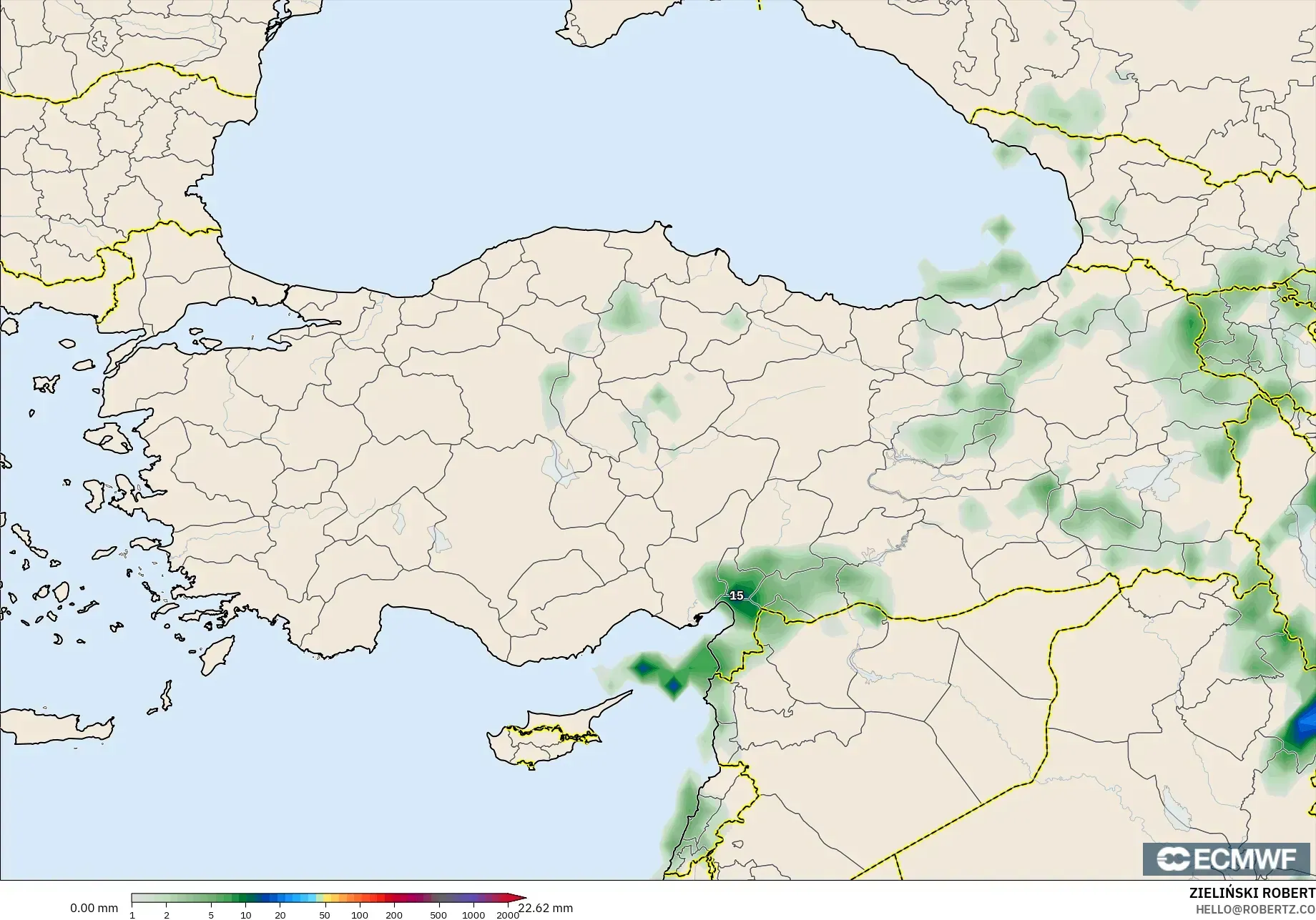ECMWF IFS 0,25° modelo - Turquia, Acúmulo de precipitação