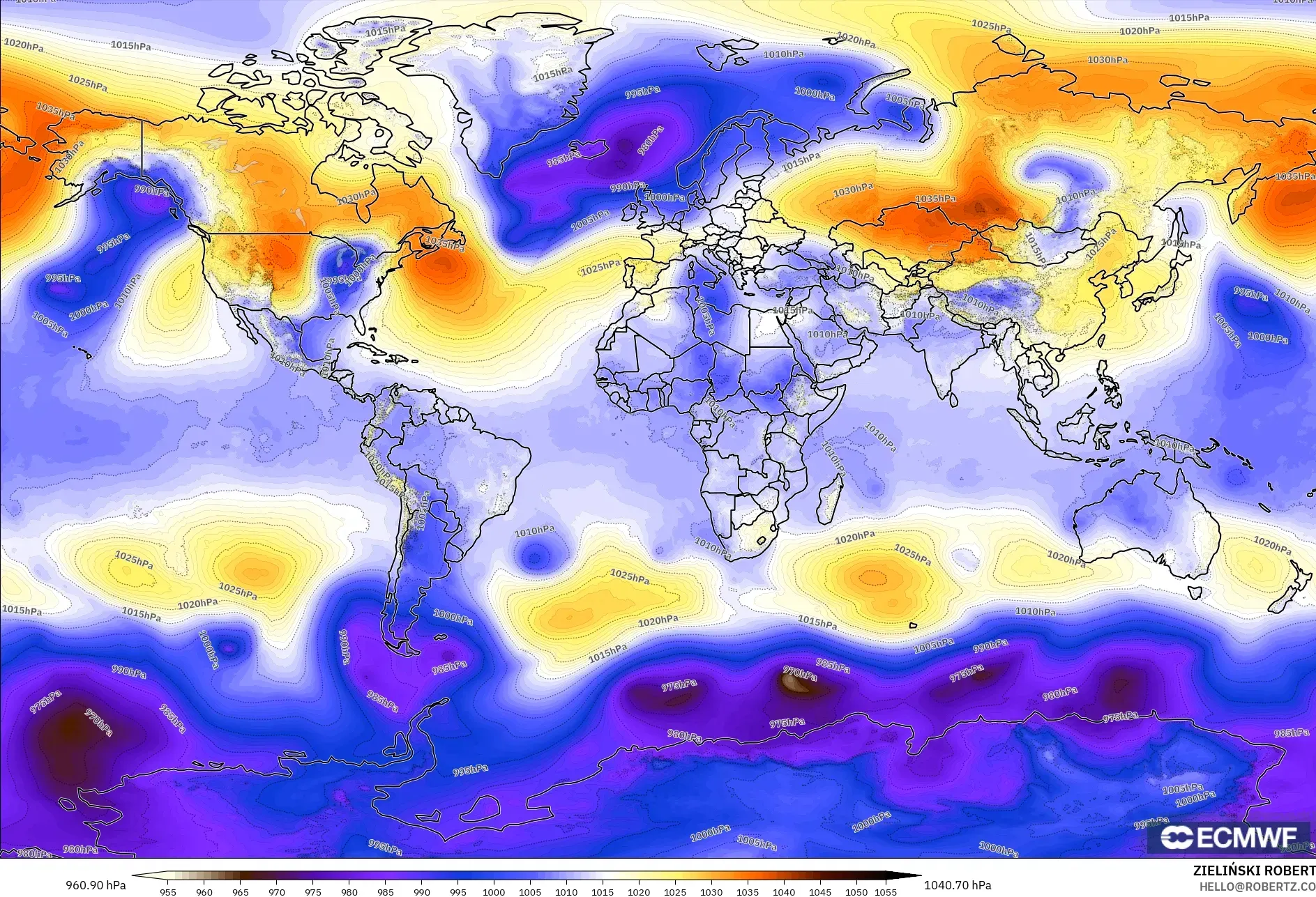ECMWF IFS 0,25° modelo - Mundo, Pressão