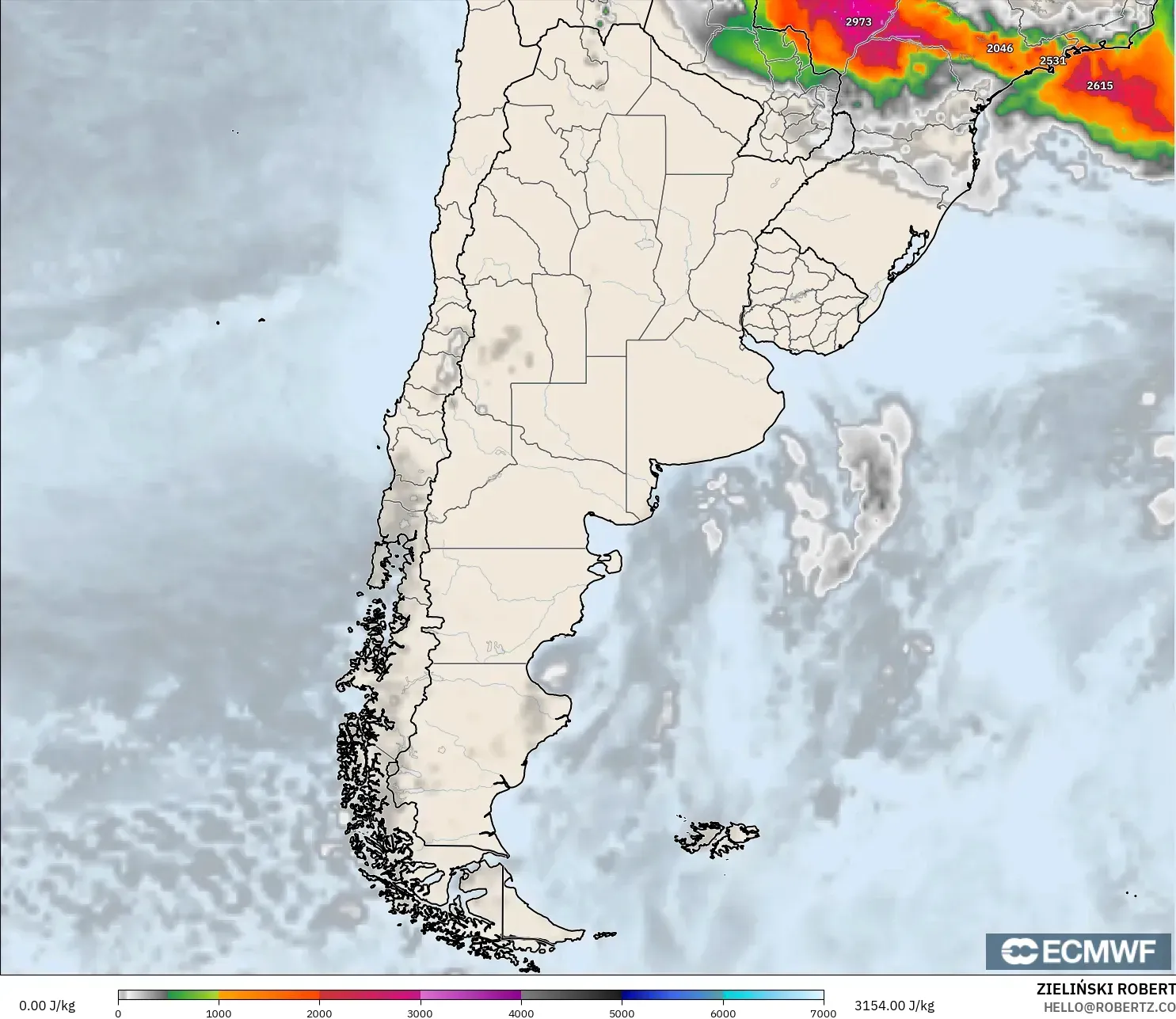 ECMWF IFS 0,25° modelo - Argentina, CAPE