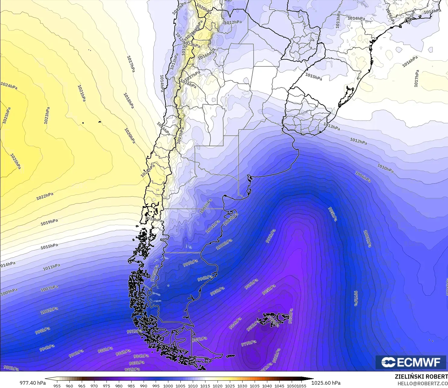 ECMWF IFS 0,25° modelo - Argentina, Pressão