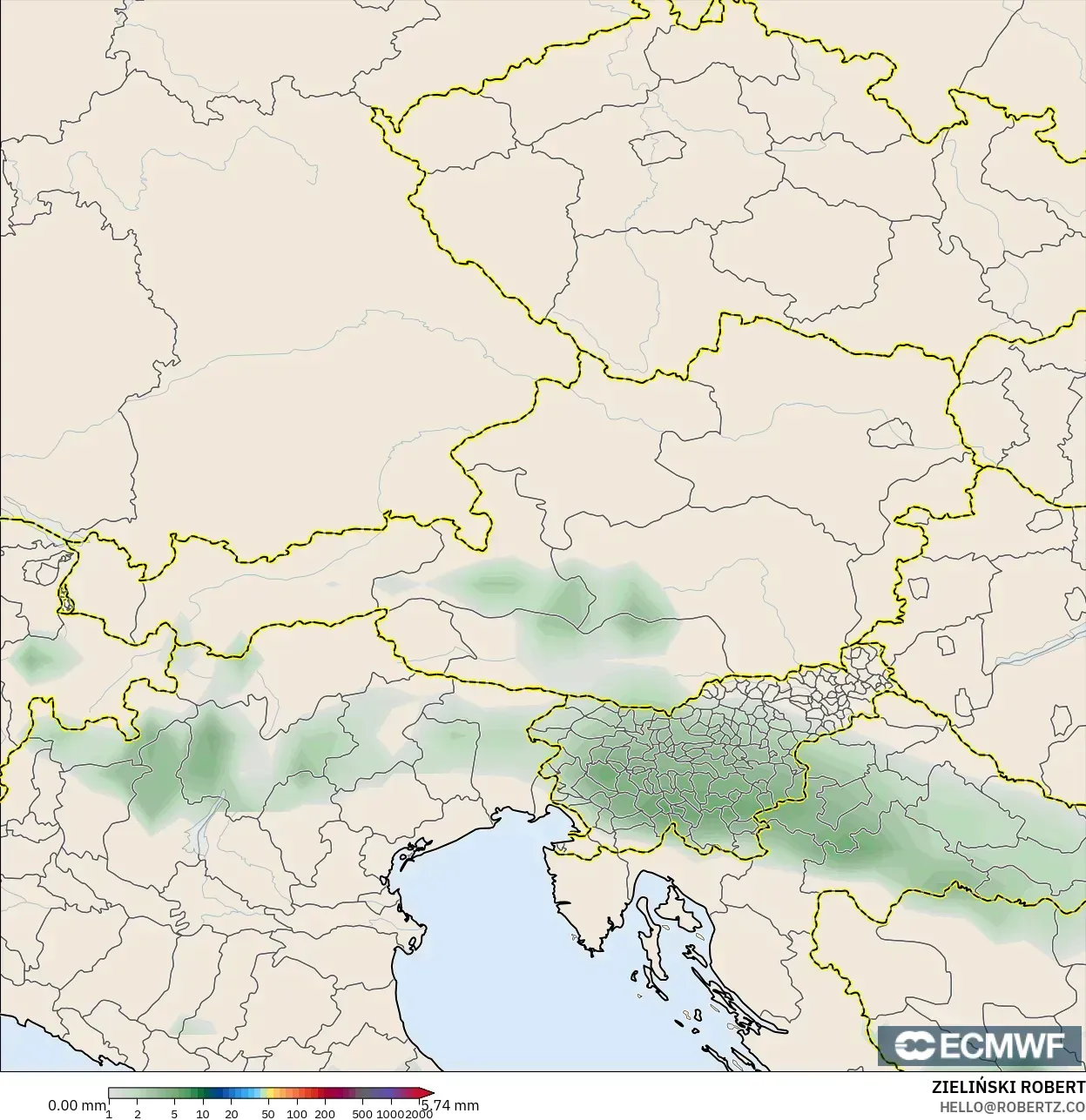 ECMWF IFS 0,25° modelo - Áustria, Acúmulo de precipitação