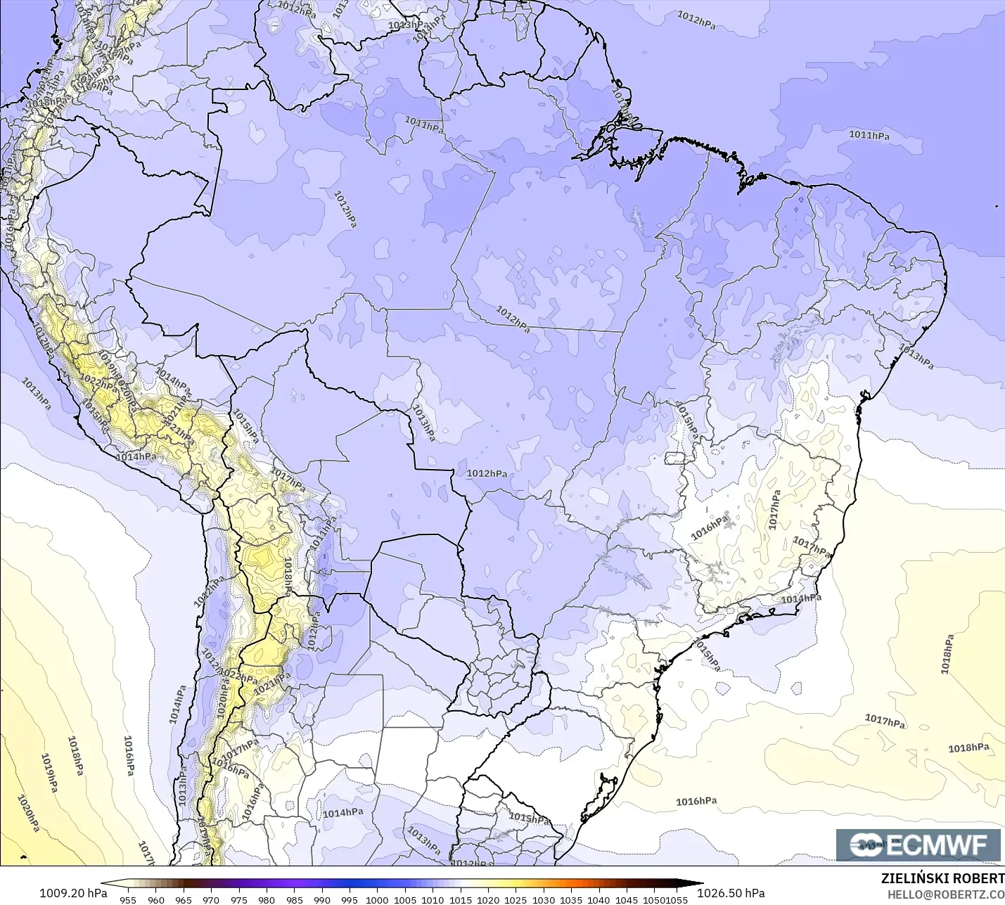 ECMWF IFS 0,25° modelo - Brasil, Pressão