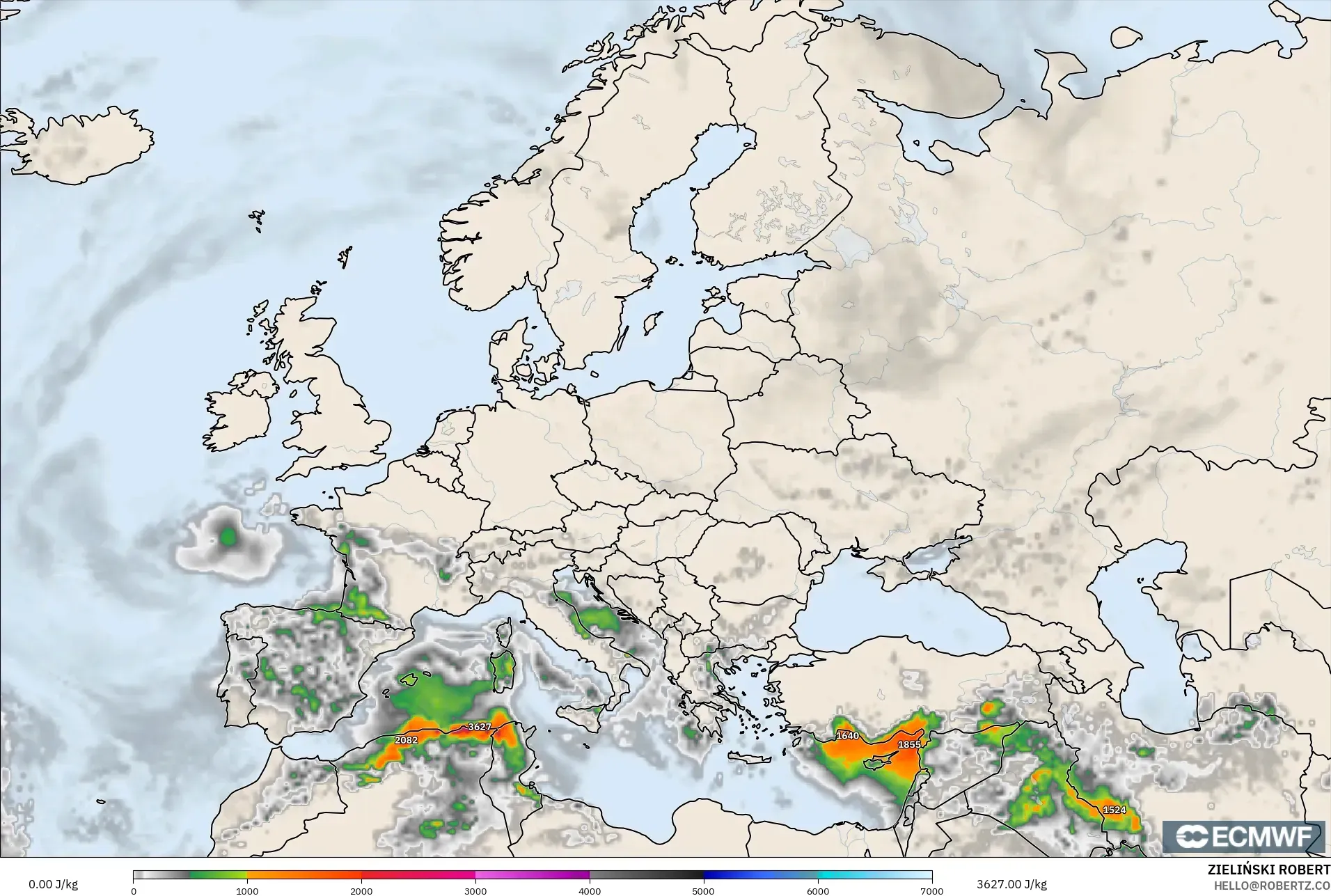 ECMWF IFS 0,25° modelo - Europa, CAPE