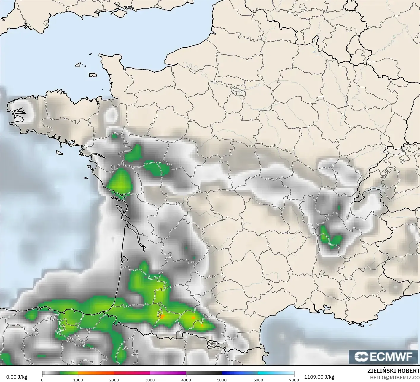 ECMWF IFS 0,25° modelo - França, CAPE