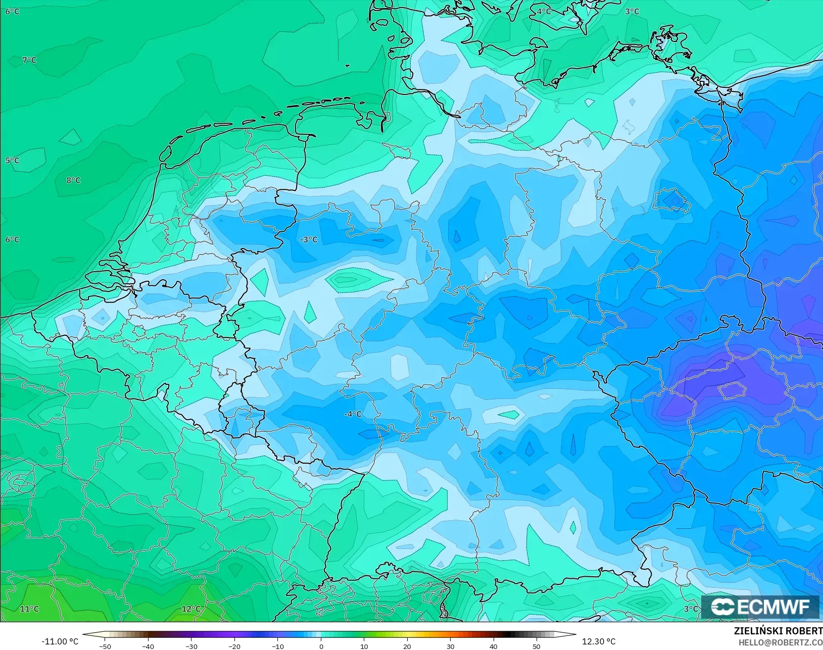 ECMWF IFS 0,25° modelo - Alemanha, Ponto de orvalho a 2 m