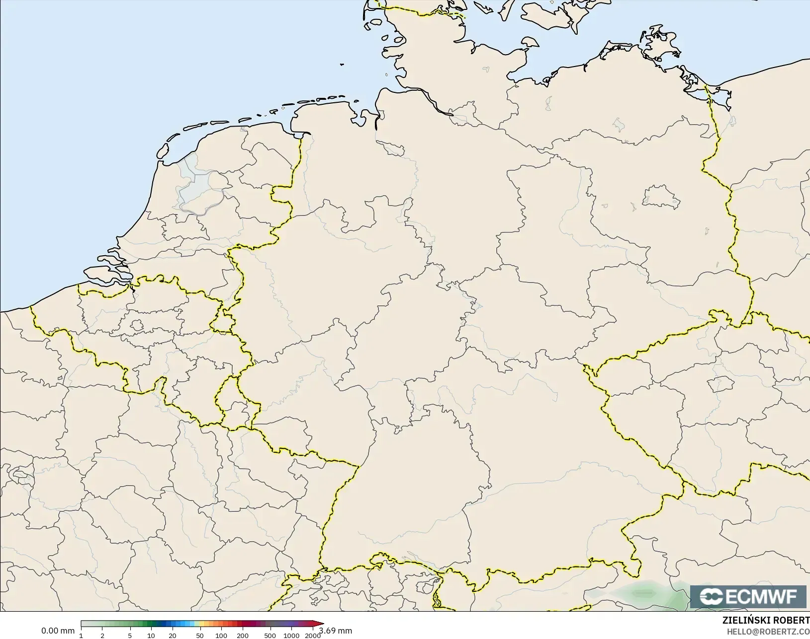 ECMWF IFS 0,25° modelo - Alemanha, Acúmulo de precipitação