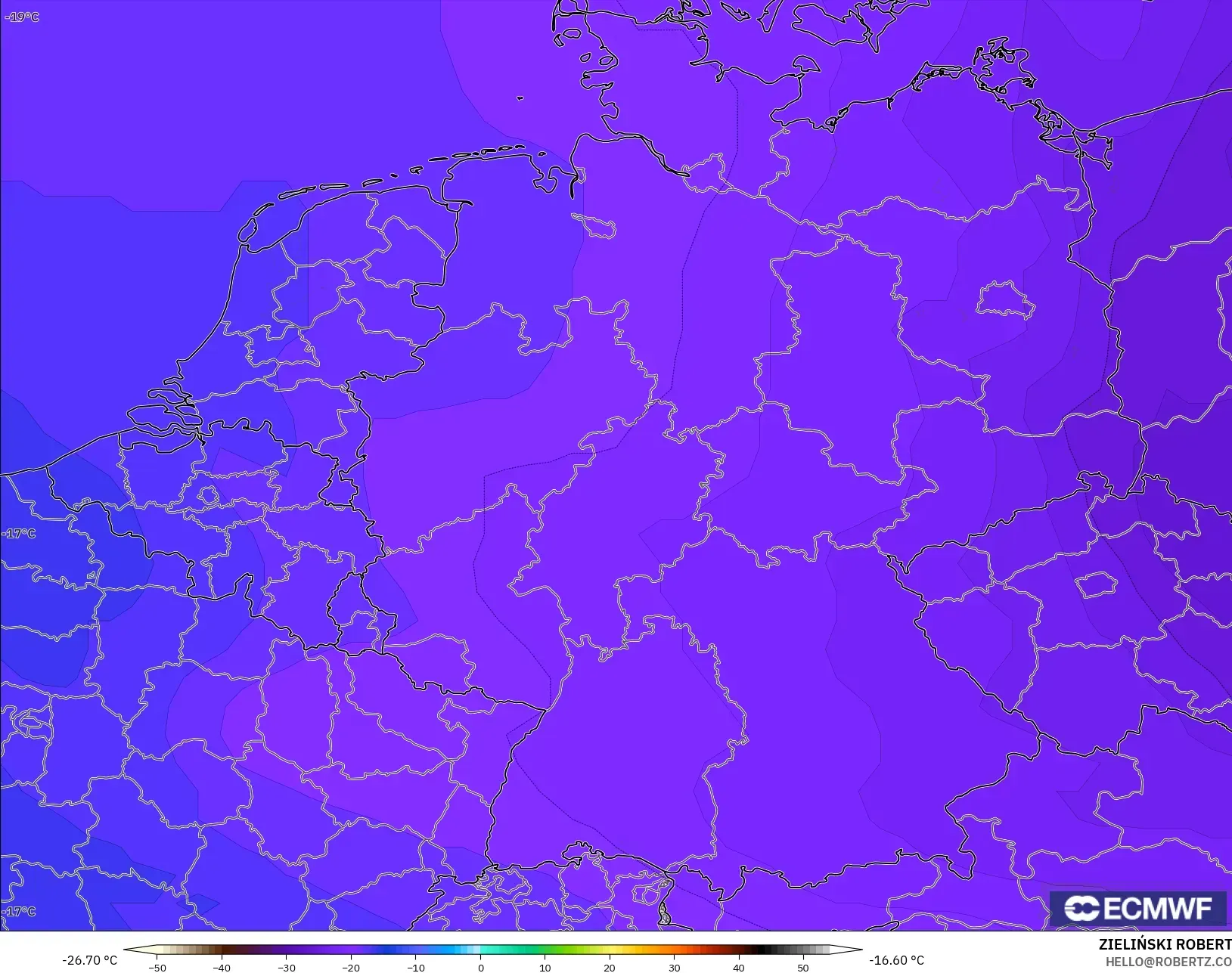 ECMWF IFS 0,25° modelo - Alemanha, Temperatura a 500 hPa