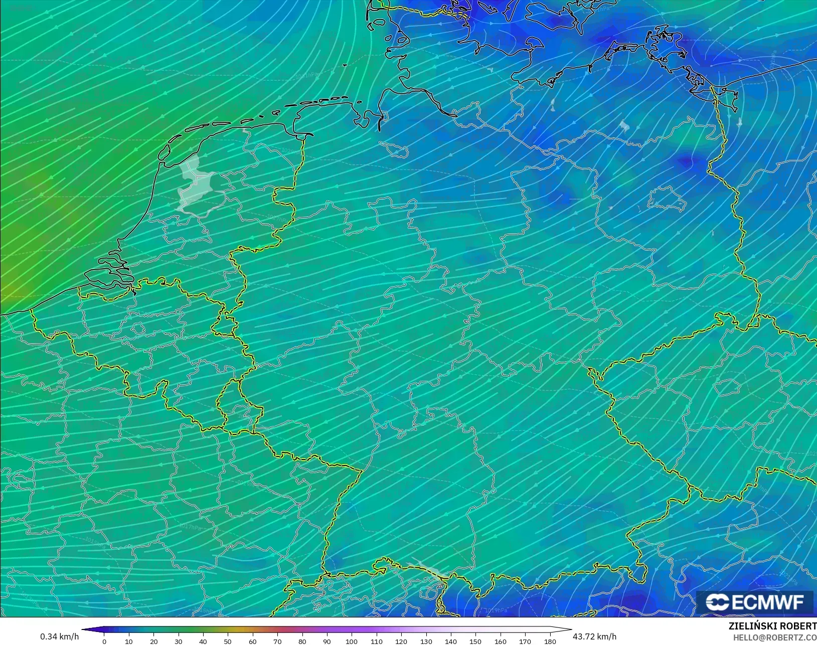 ECMWF IFS 0,25° modelo - Alemanha, Vento a 10 m
