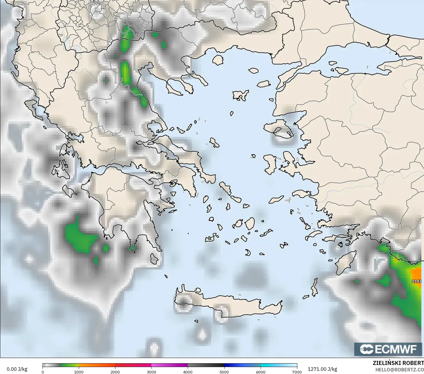 ECMWF IFS 0,25° modelo - Grécia, CAPE