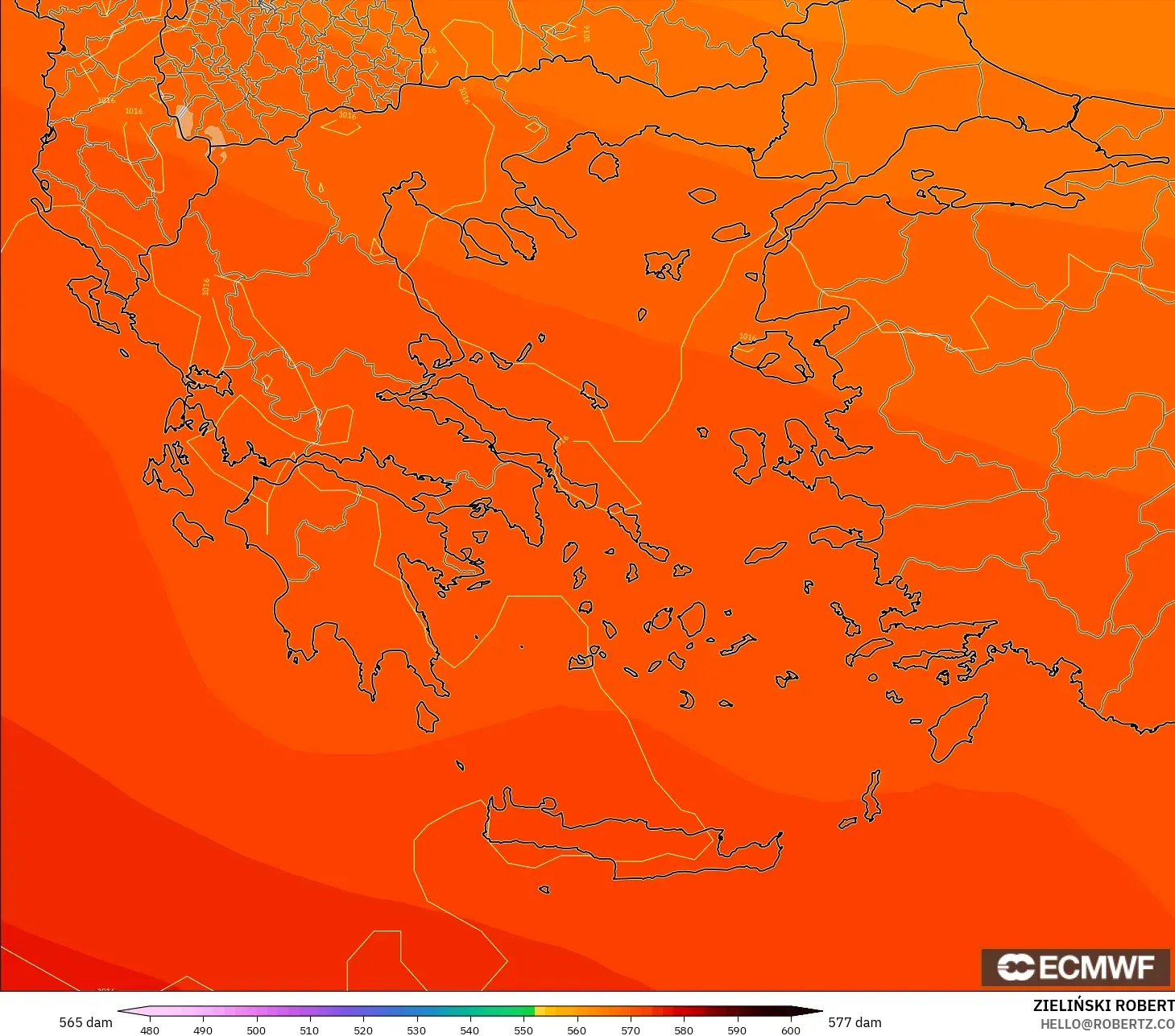 ECMWF IFS 0,25° modelo - Grécia, Altura geopotencial a 500 hPa