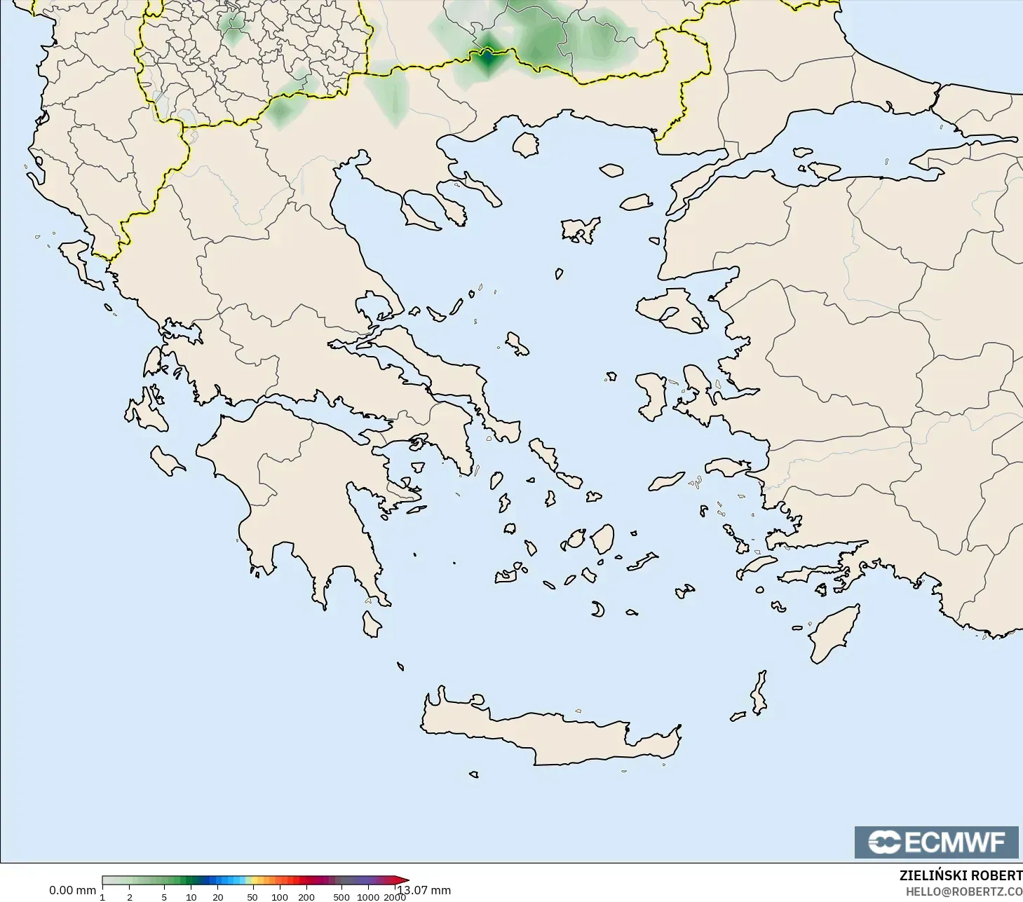 ECMWF IFS 0,25° modelo - Grécia, Acúmulo de precipitação