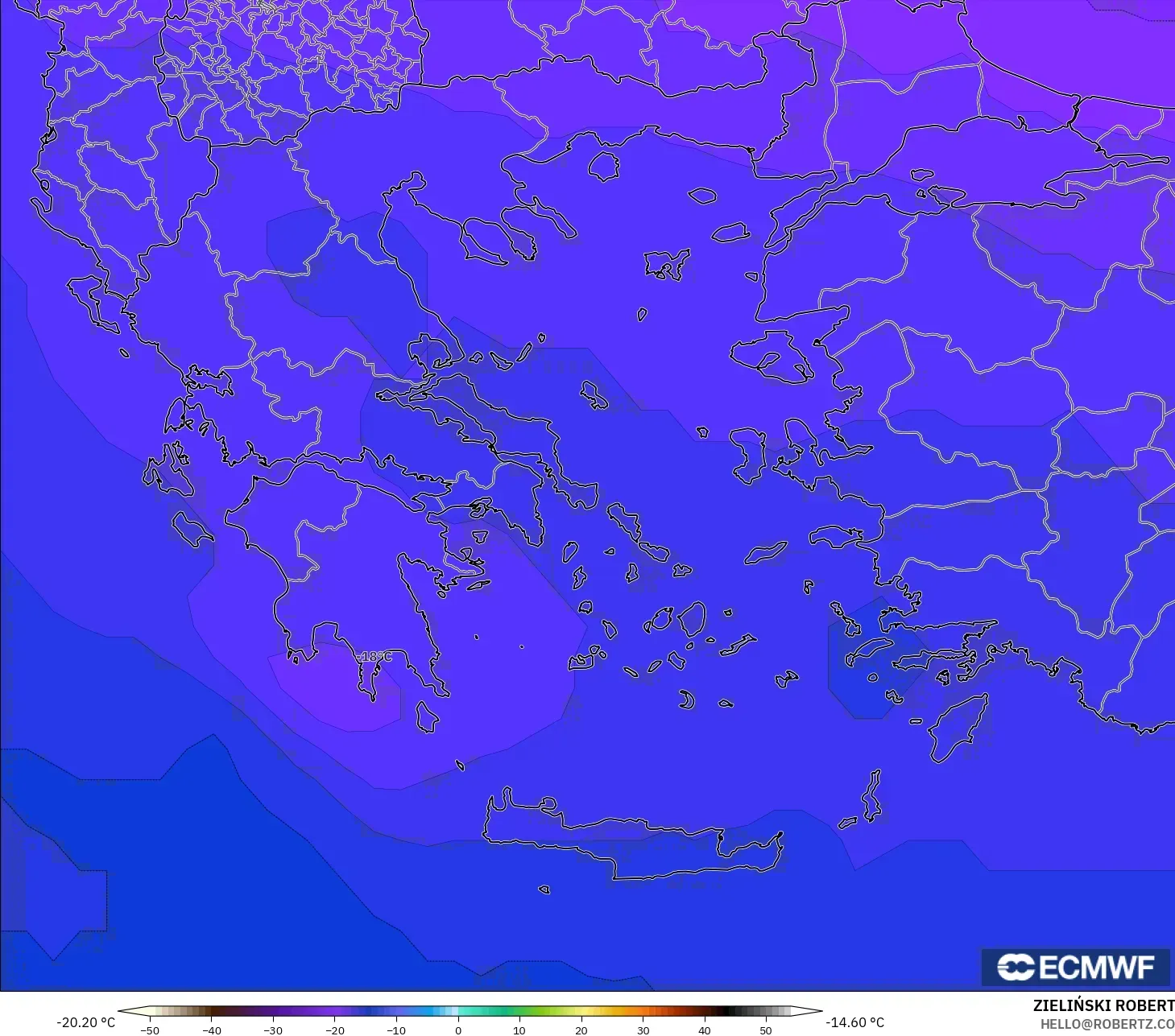 ECMWF IFS 0,25° modelo - Grécia, Temperatura a 500 hPa