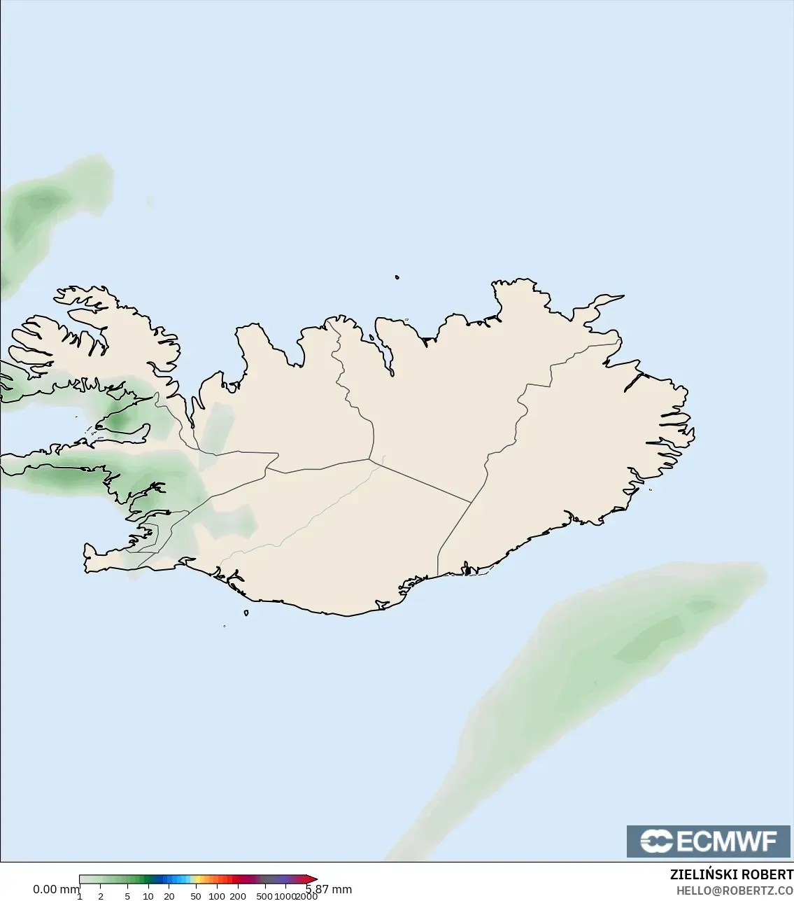 ECMWF IFS 0,25° modelo - Islândia, Acúmulo de precipitação
