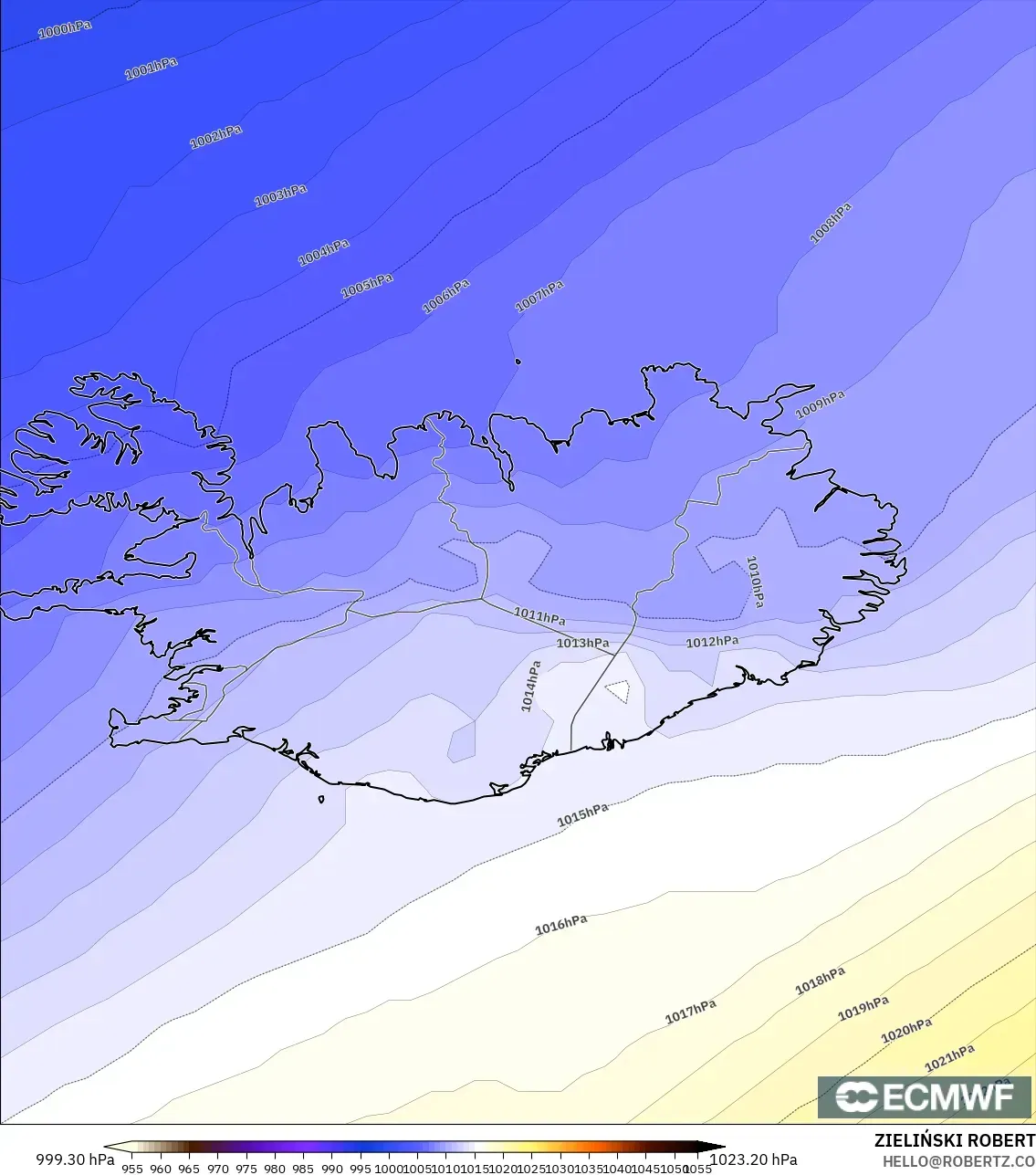 ECMWF IFS 0,25° modelo - Islândia, Pressão