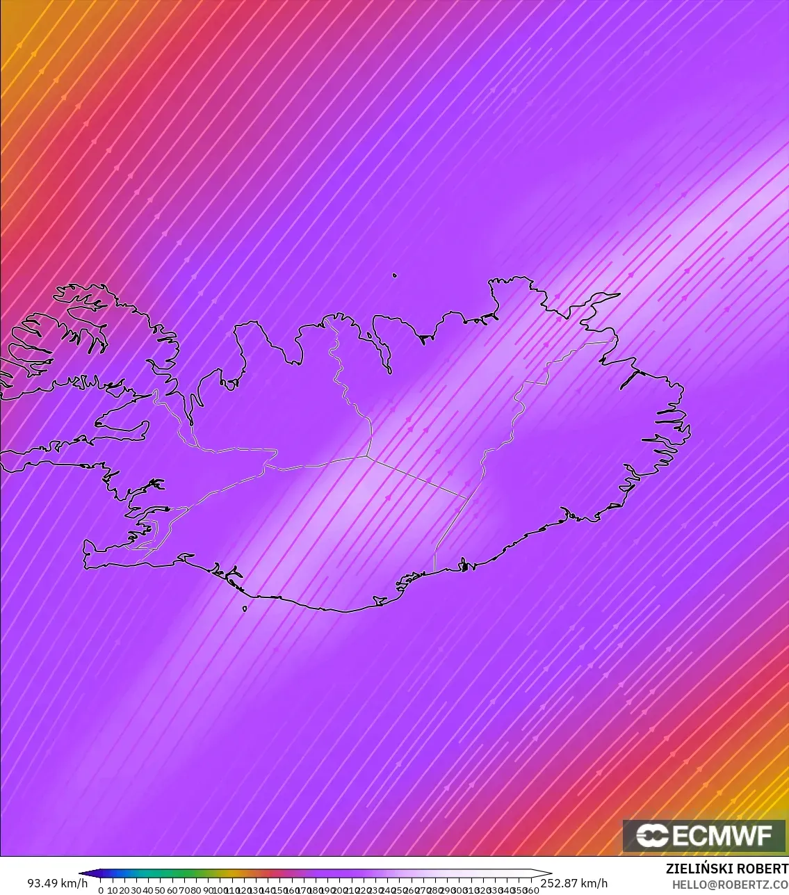 ECMWF IFS 0,25° modelo - Islândia, Vento a 300 hPa (corrente em jato)