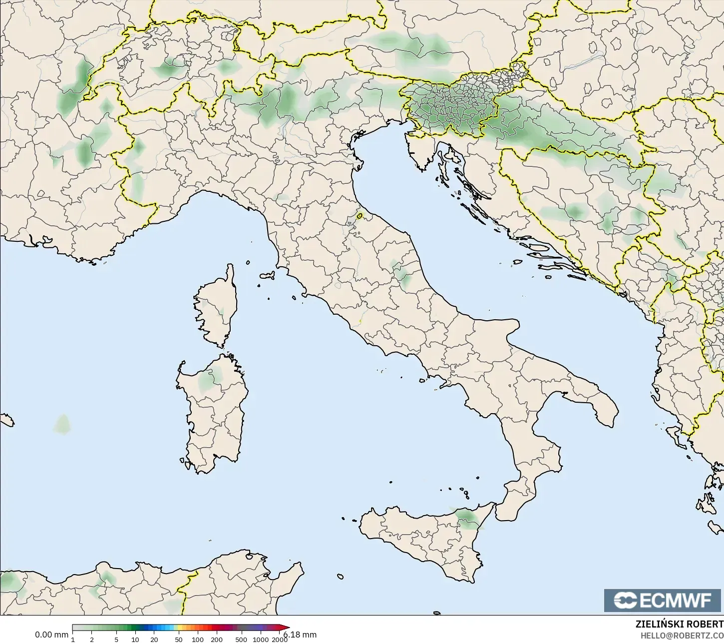 ECMWF IFS 0,25° modelo - Itália, Acúmulo de precipitação