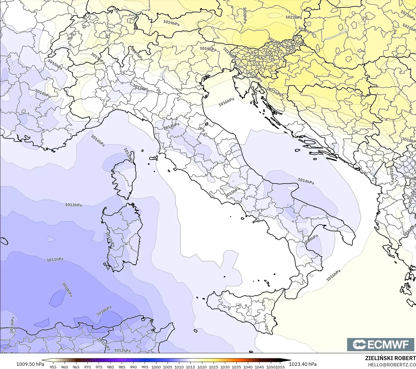 ECMWF IFS 0,25° modelo - Itália, Pressão