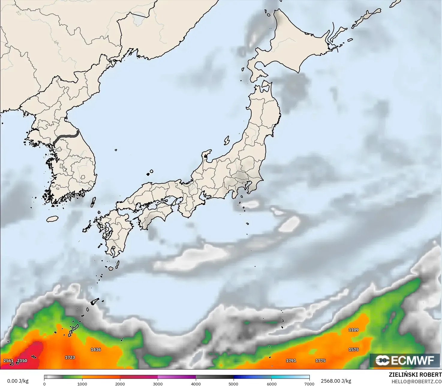 ECMWF IFS 0,25° modelo - Japão, CAPE