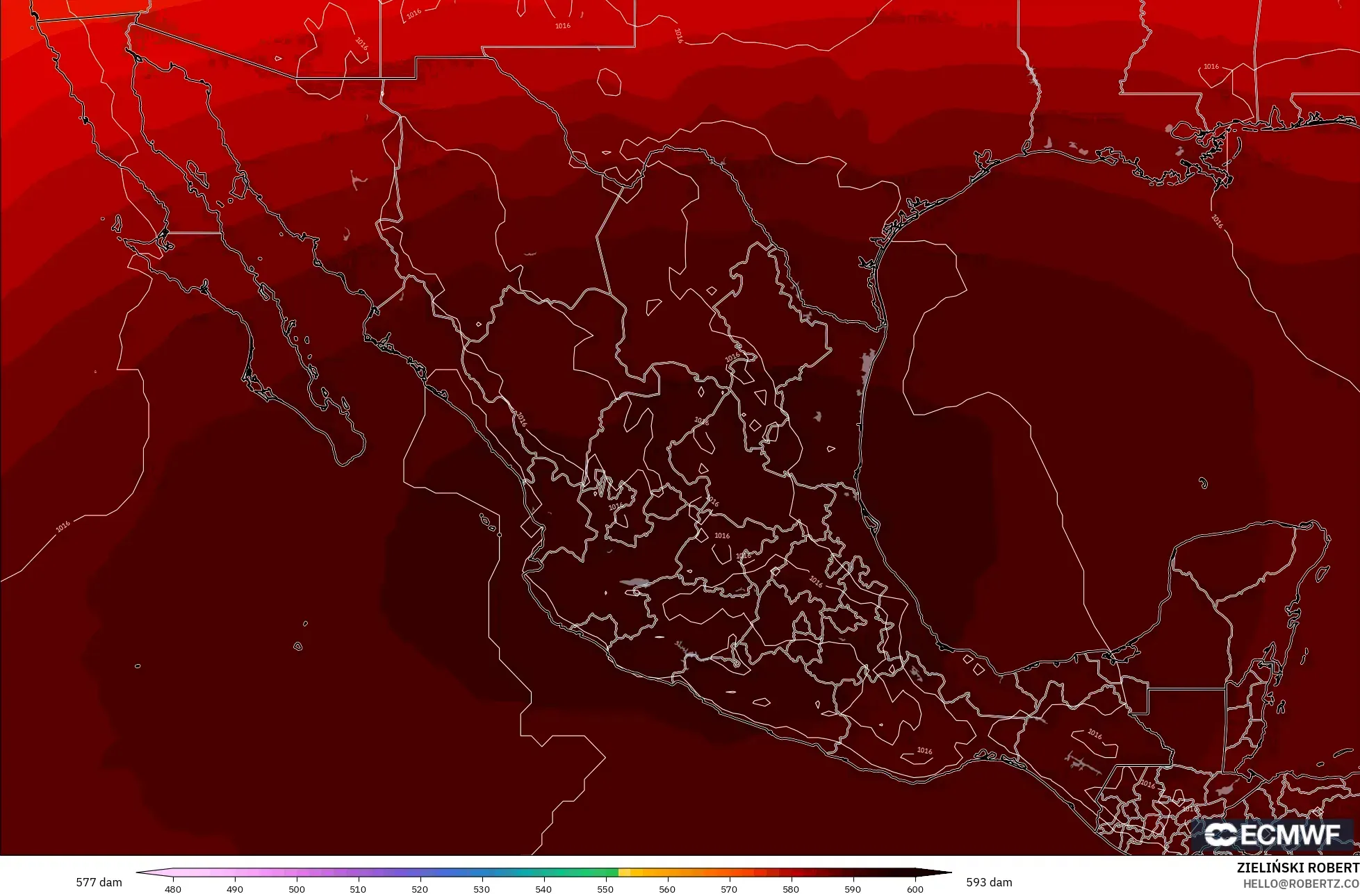 ECMWF IFS 0,25° modelo - México, Altura geopotencial a 500 hPa