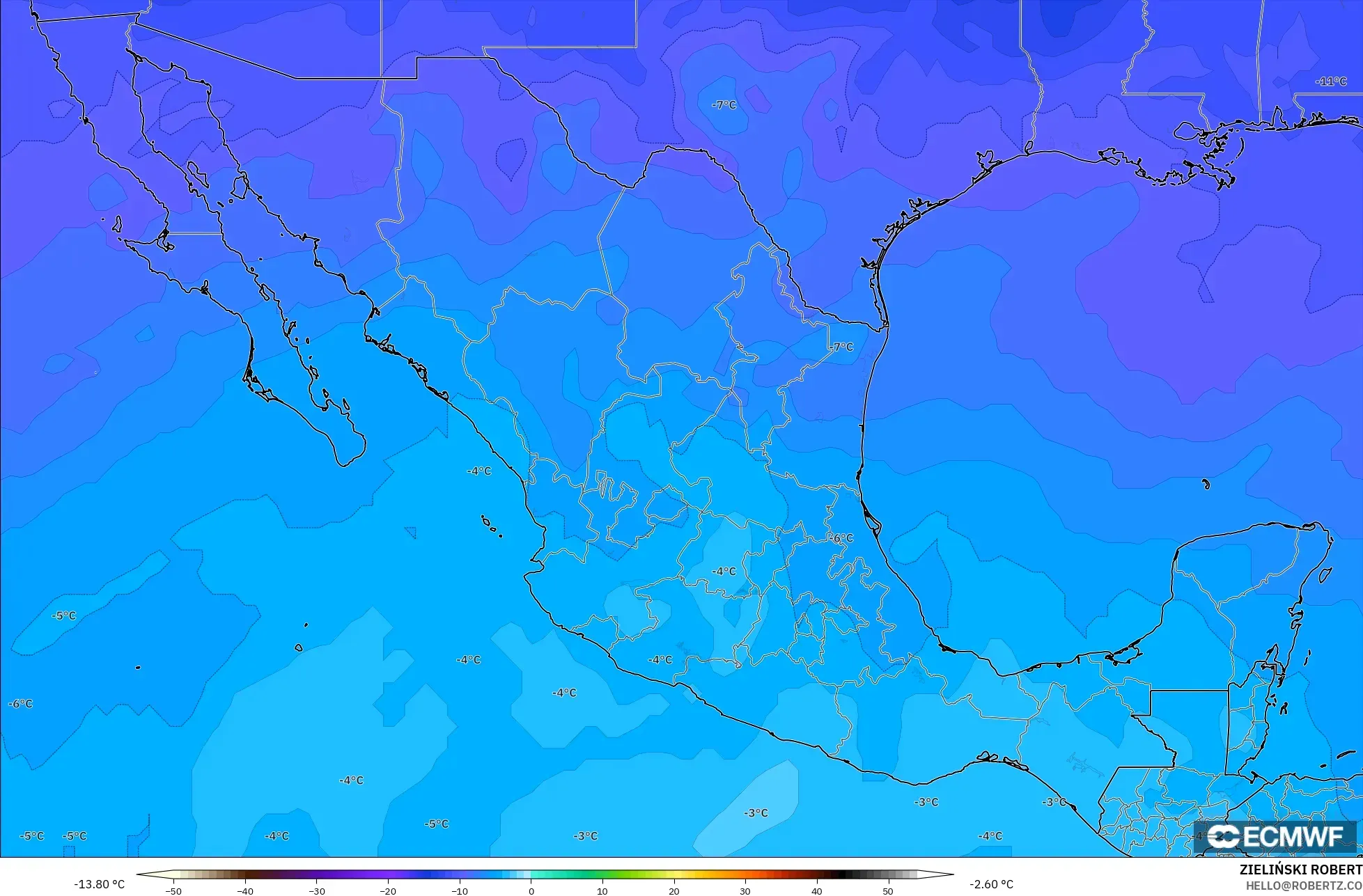 ECMWF IFS 0,25° modelo - México, Temperatura a 500 hPa