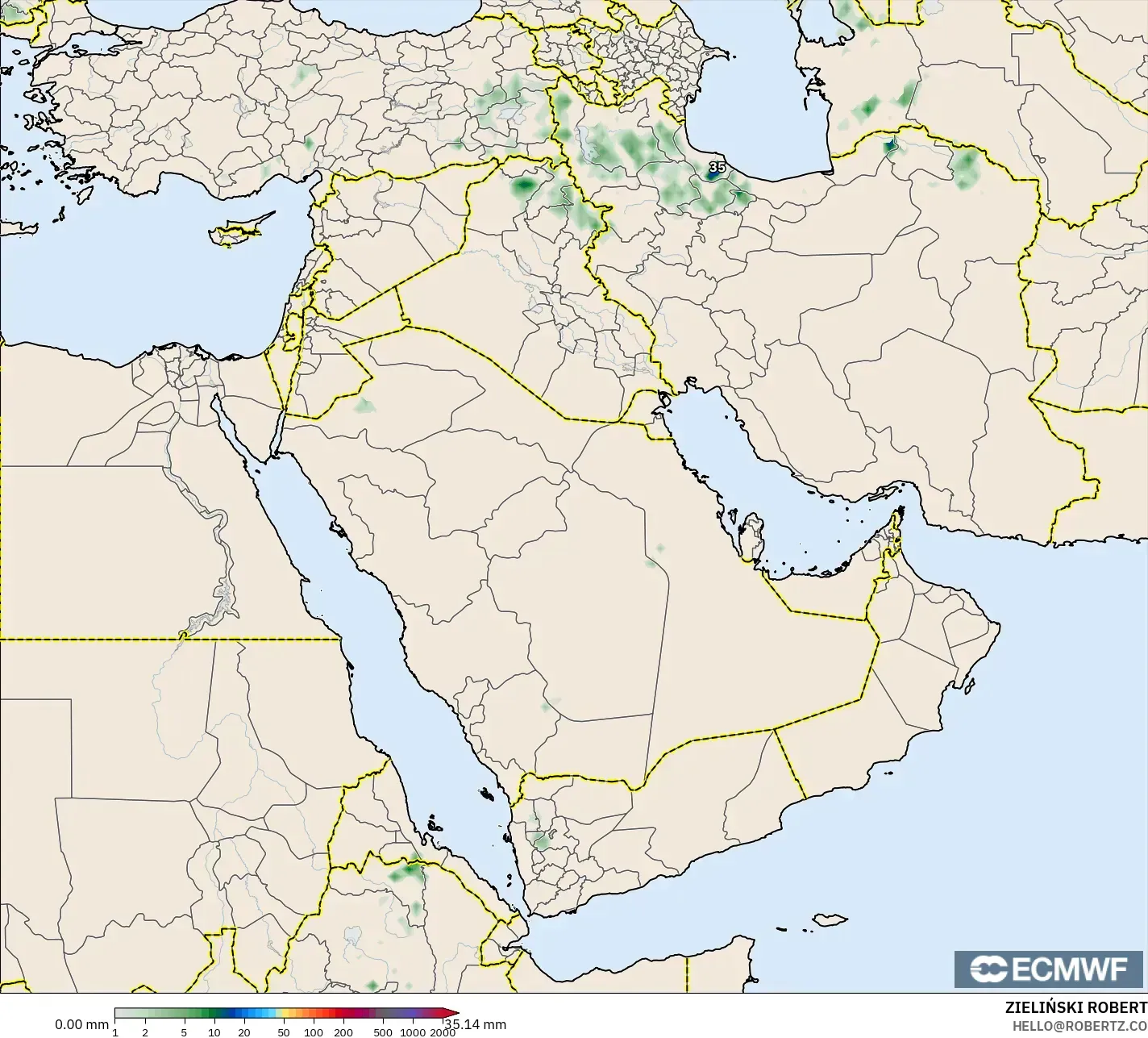 ECMWF IFS 0,25° modelo - Oriente Médio, Acúmulo de precipitação