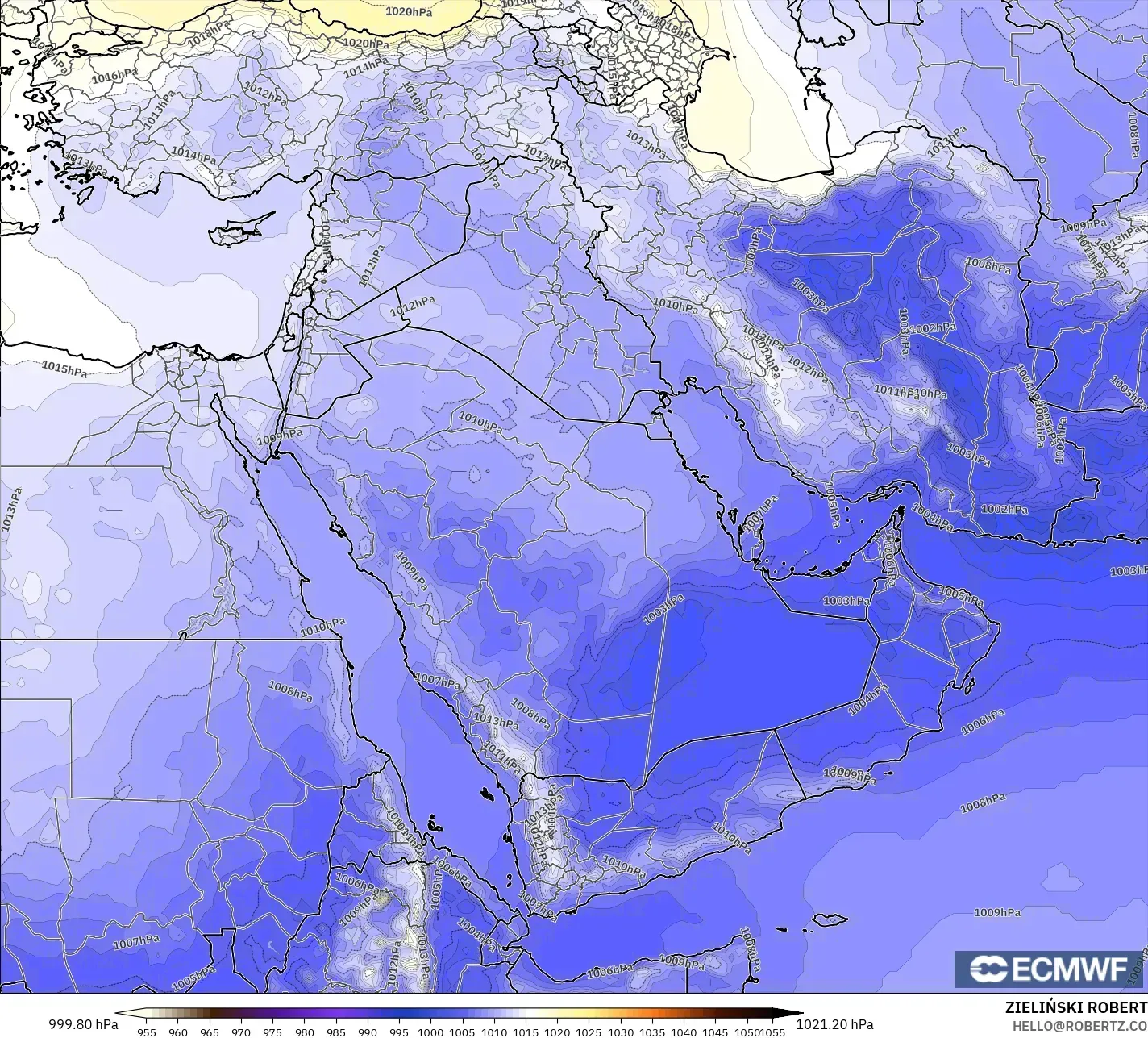 ECMWF IFS 0,25° modelo - Oriente Médio, Pressão