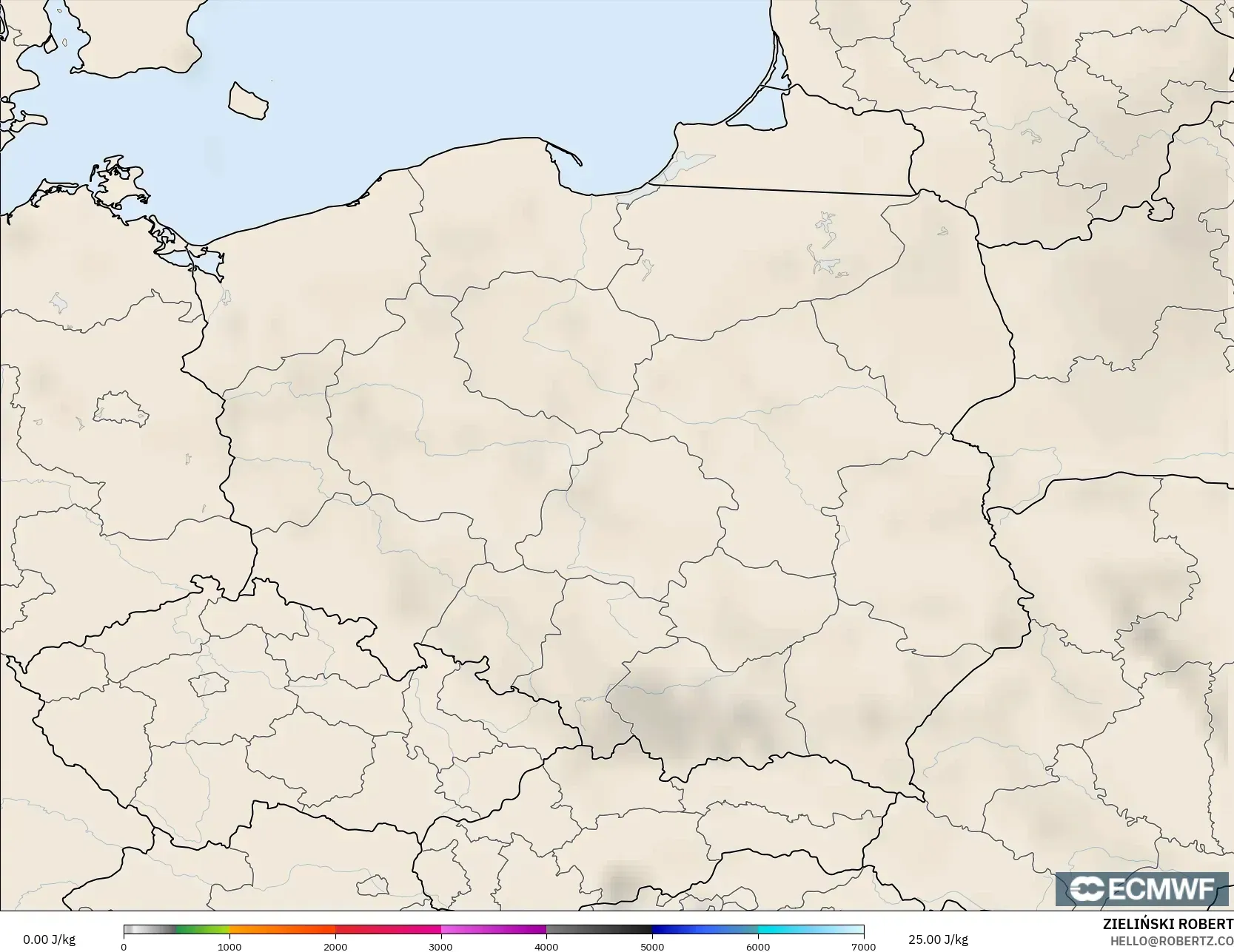 ECMWF IFS 0,25° modelo - Polônia, CAPE