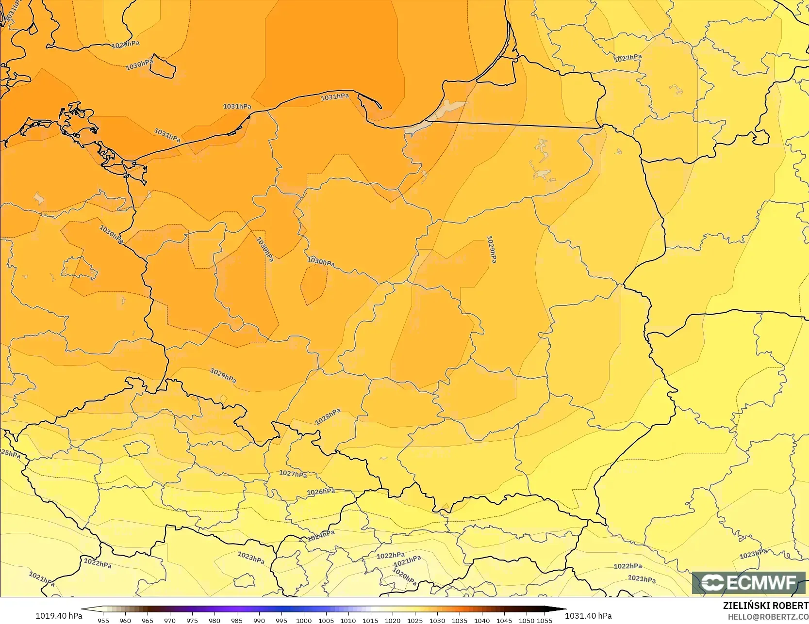 ECMWF IFS 0,25° modelo - Polônia, Pressão
